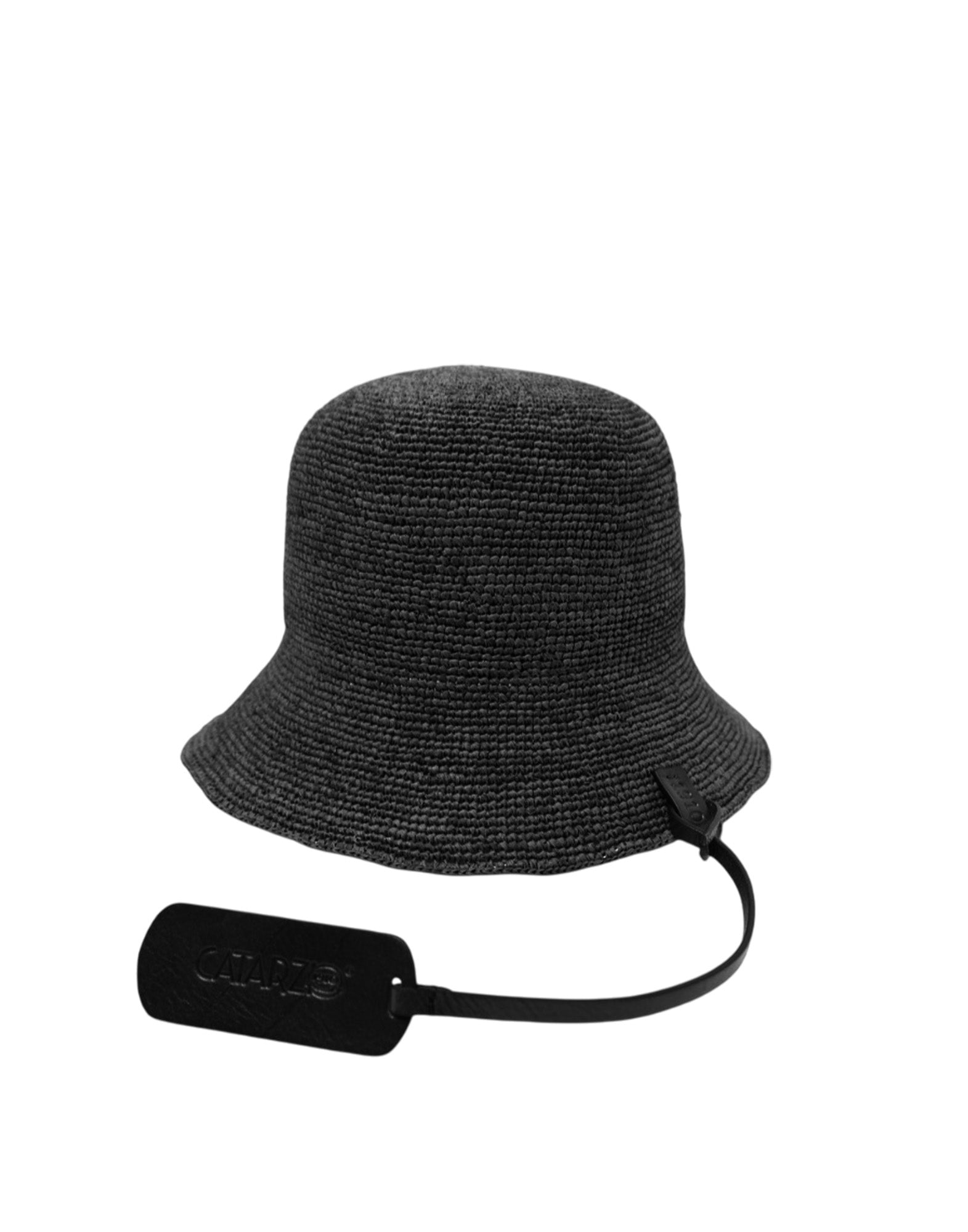 CATARZI Cloche in Raffia Crochet con Pendente in Pelle Nero