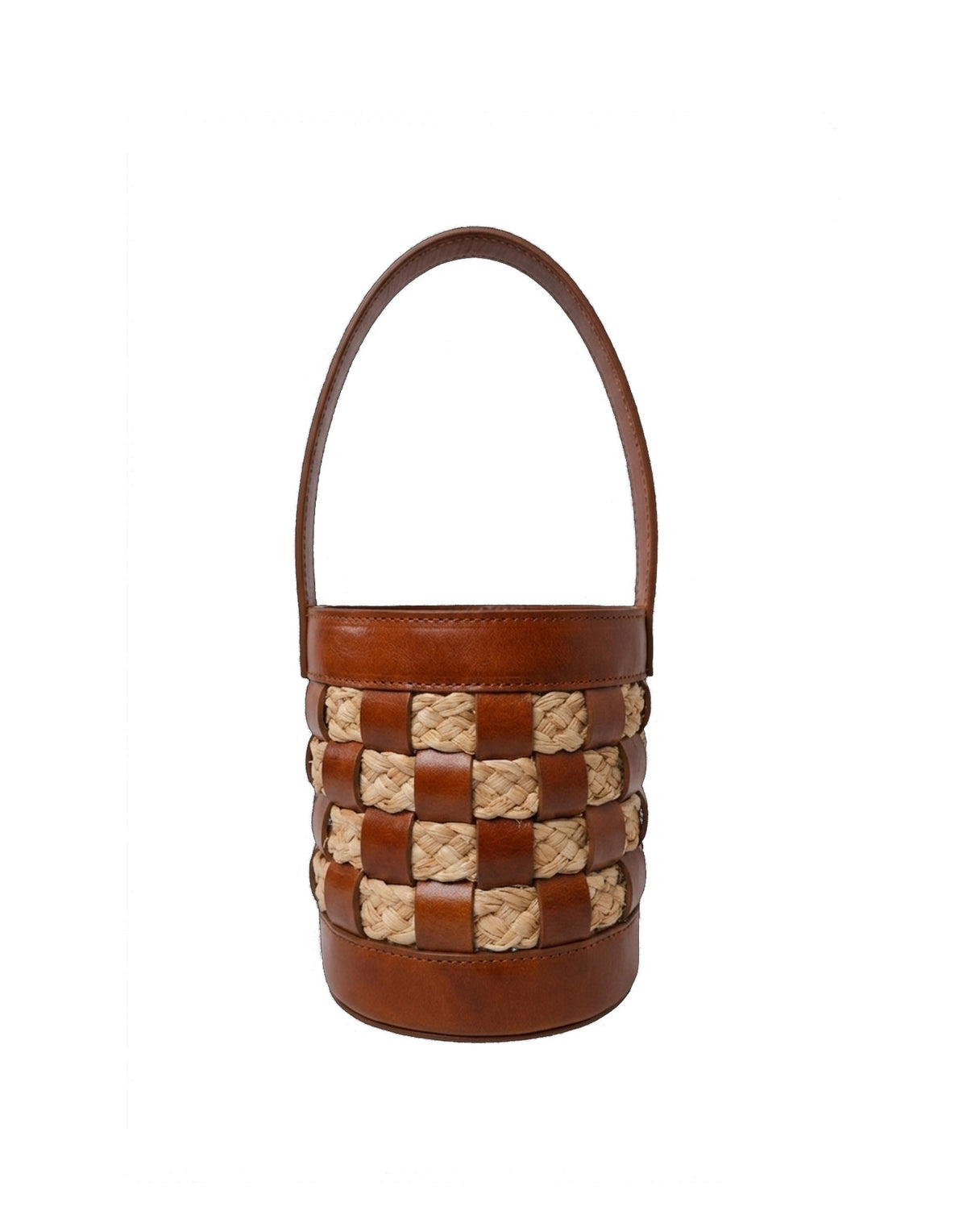 CATARZI Secchiello in Raffia Intrecciata con Dettagli in Pelle Naturale/Cuoio