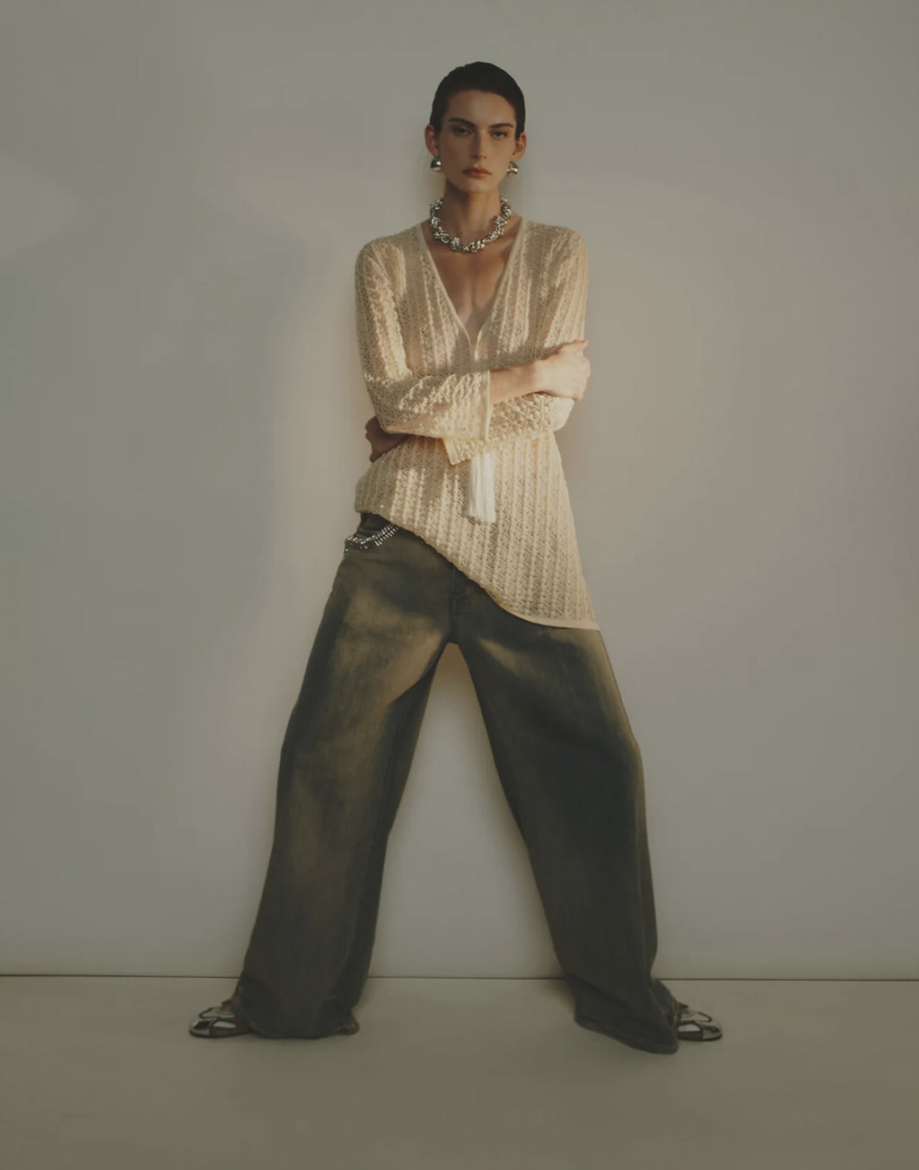 CIRCUS HOTEL Abito Mini in Viscosa Punto Pizzo Soia