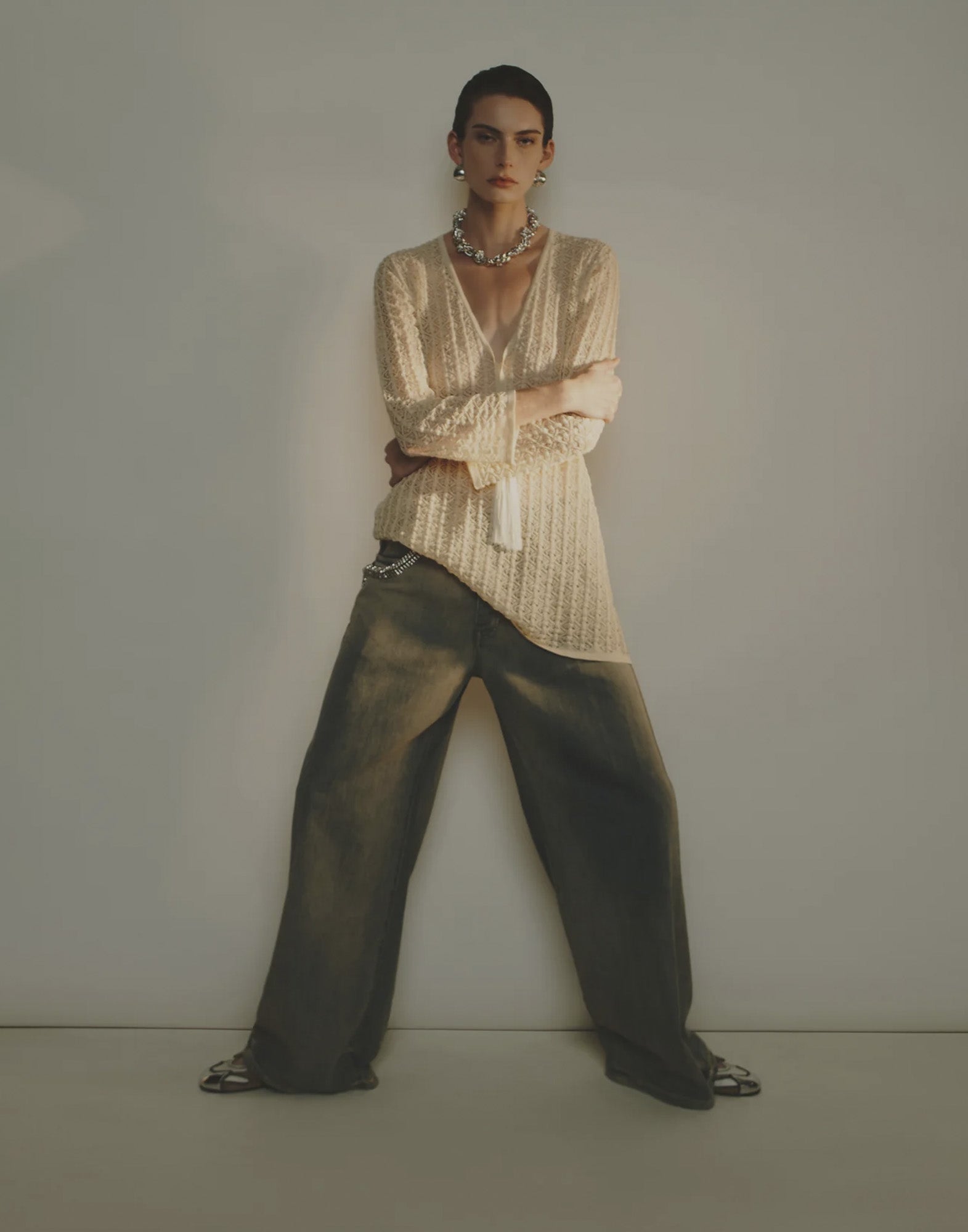 CIRCUS HOTEL Abito Mini in Viscosa Punto Pizzo Soia