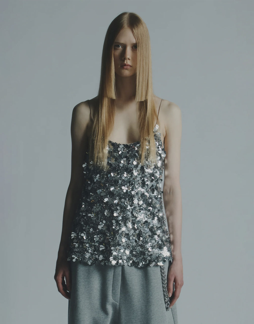 CIRCUS HOTEL Top Ricamato Paillettes Argento