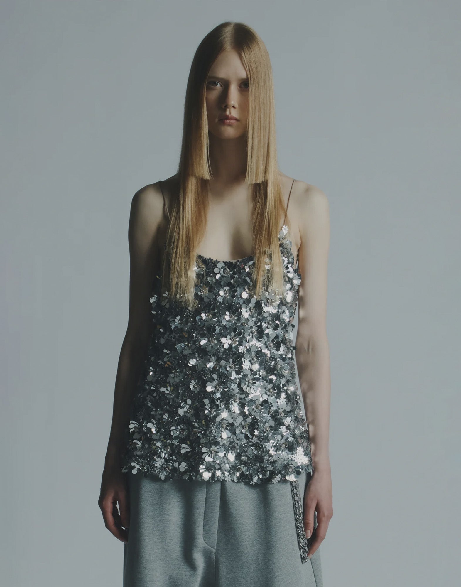 CIRCUS HOTEL Top Ricamato Paillettes Argento