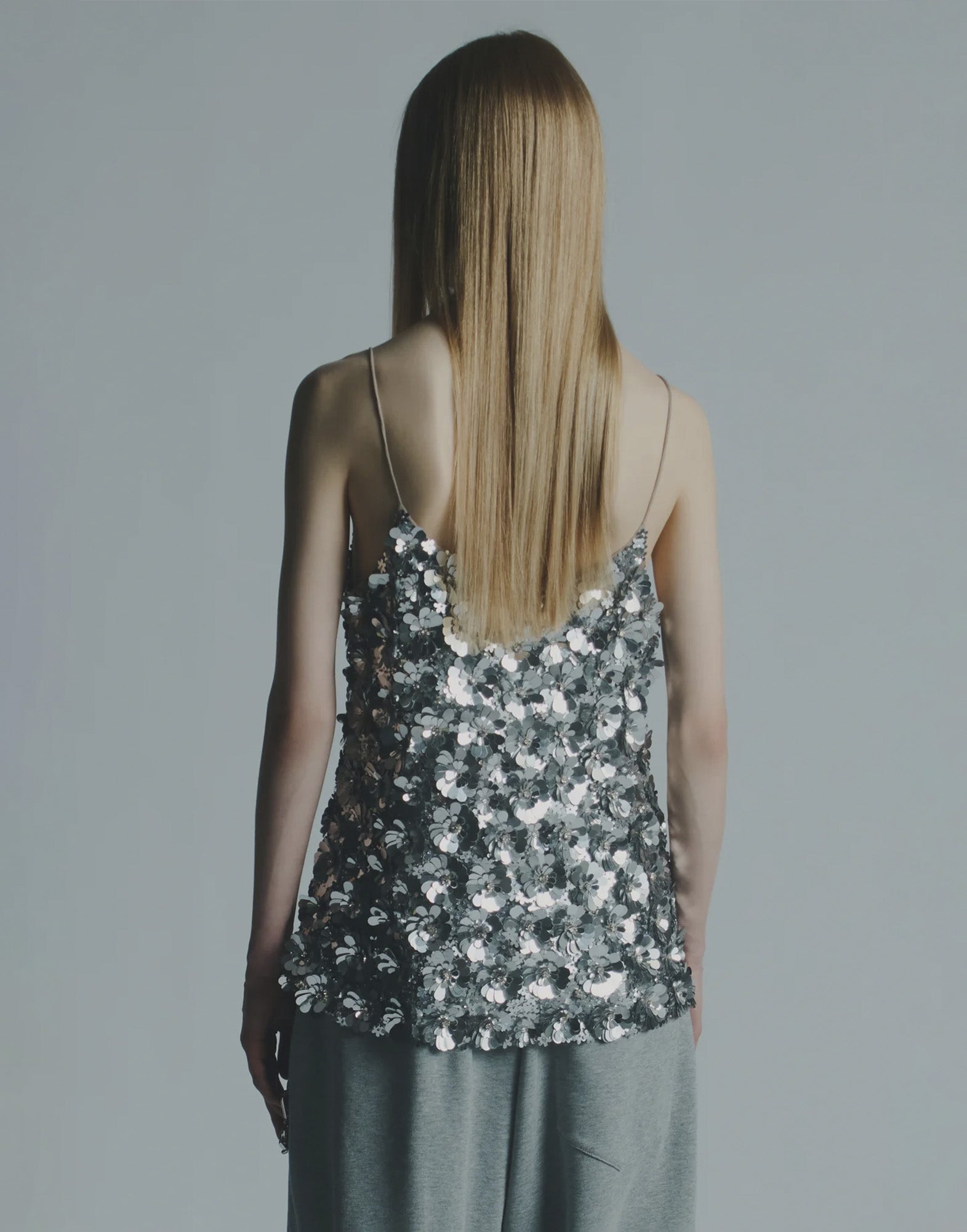 CIRCUS HOTEL Top Ricamato Paillettes Argento