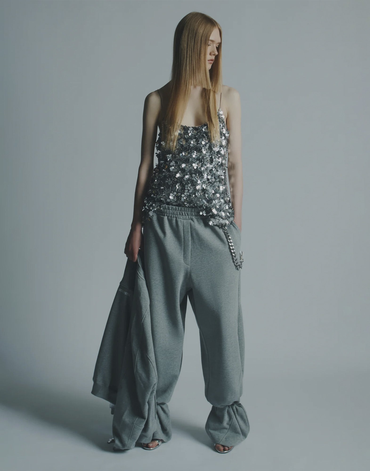 CIRCUS HOTEL Top Ricamato Paillettes Argento