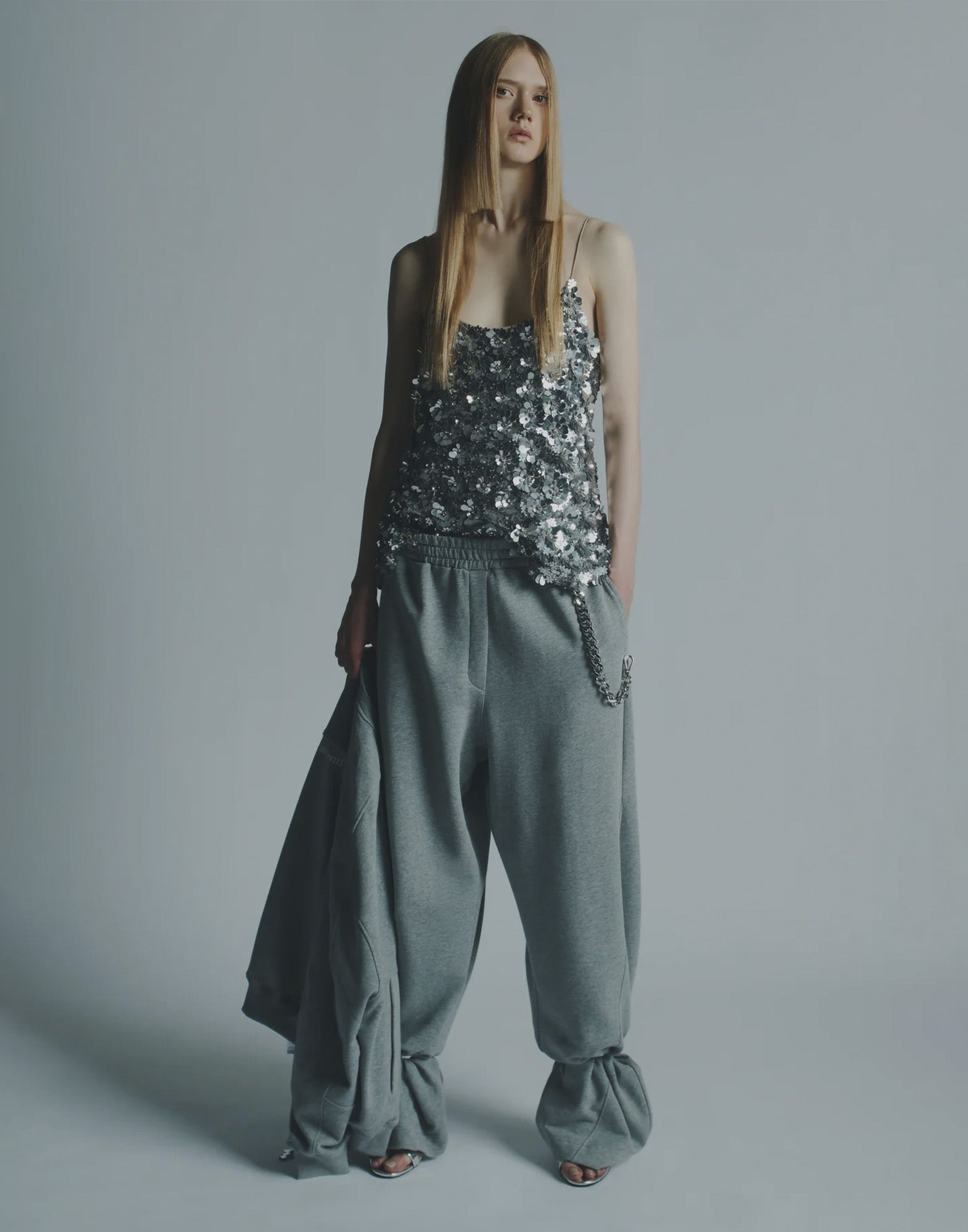 CIRCUS HOTEL Top Ricamato Paillettes Argento