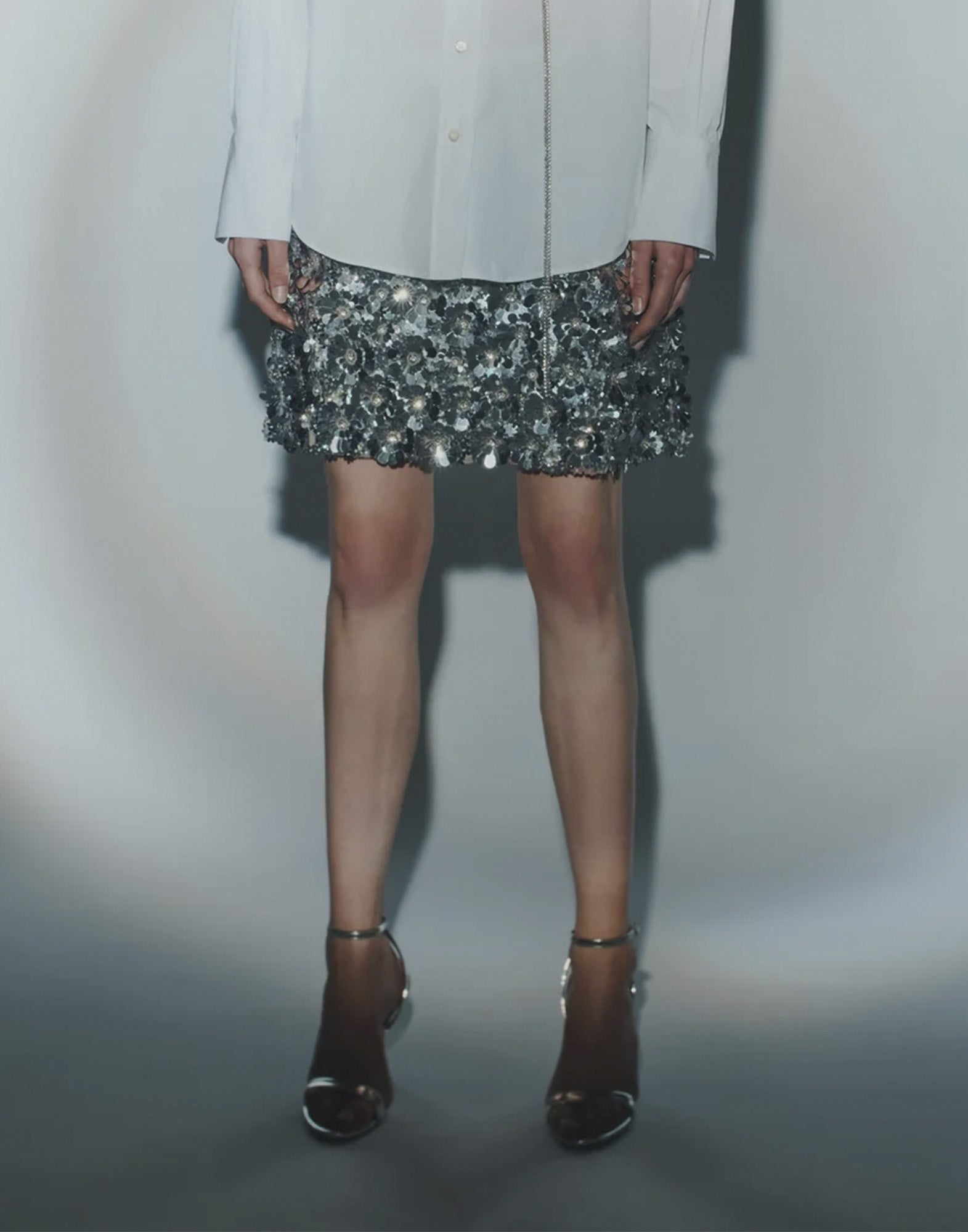 CIRCUS HOTEL Gonna Mini Ricamata Paillettes Argento