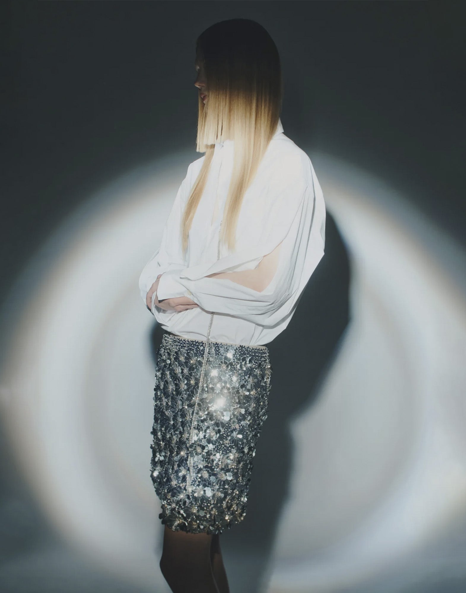 CIRCUS HOTEL Gonna Mini Ricamata Paillettes Argento