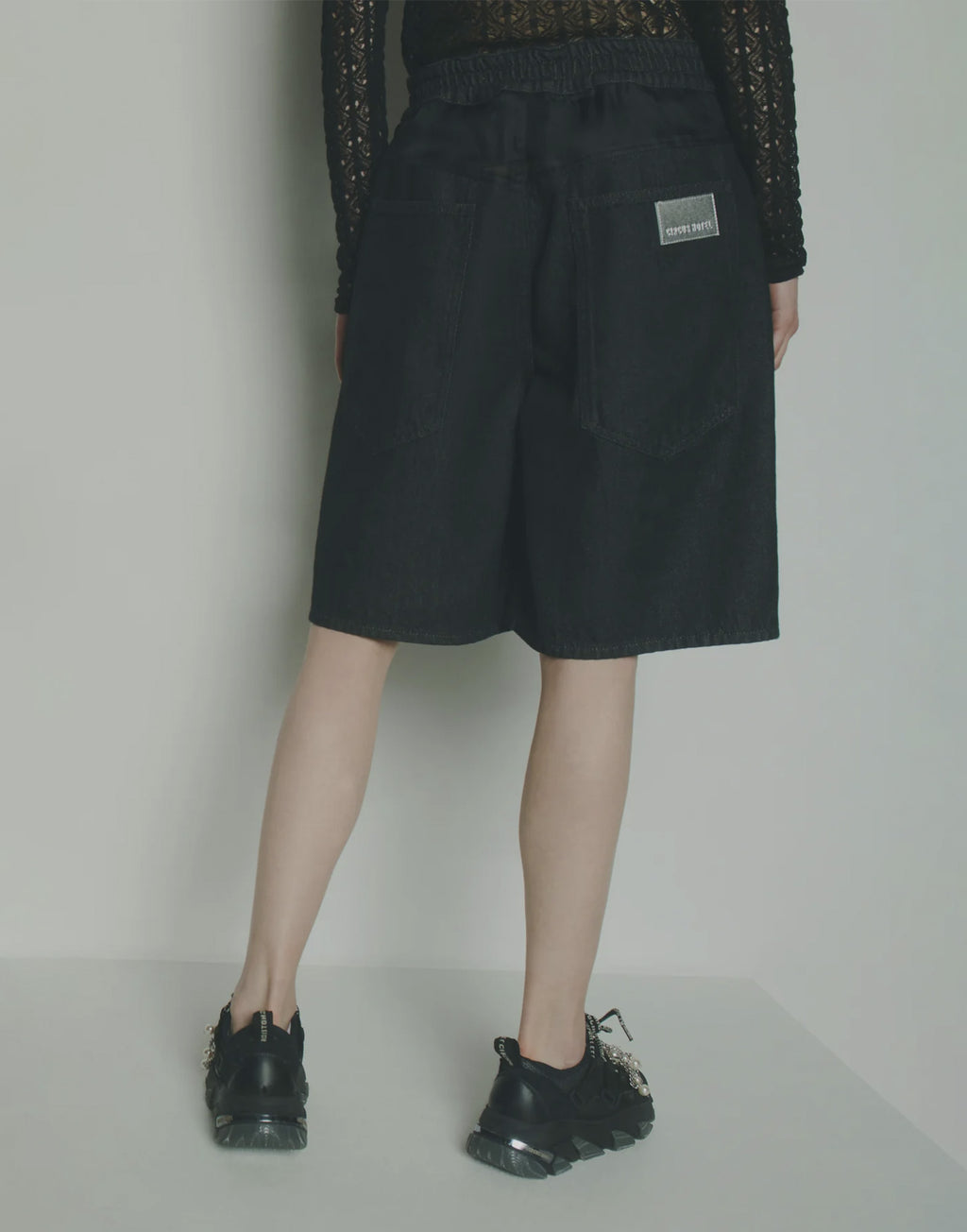 CIRCUS HOTEL Bermuda in Denim e Organza con Strass