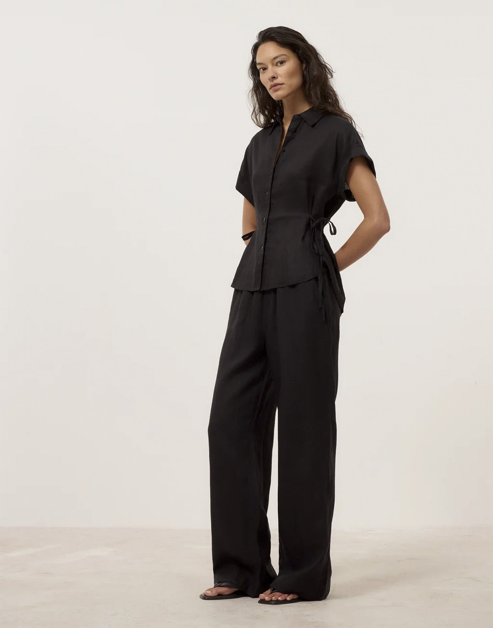 CLOSED Pantaloni Wide Winona in Lino Black