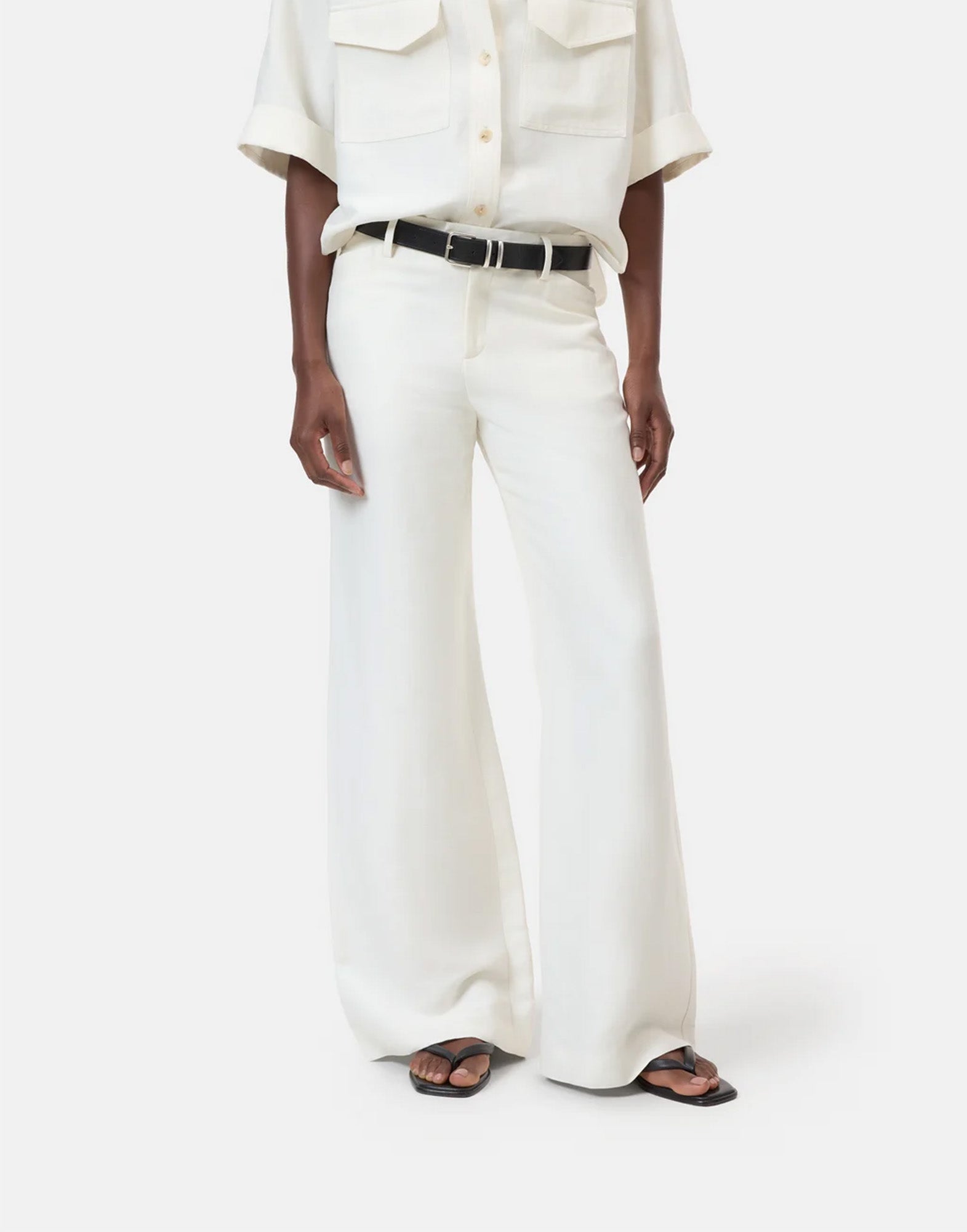 CLOSED Flye Flared Pants in Lino e Viscosa Avorio