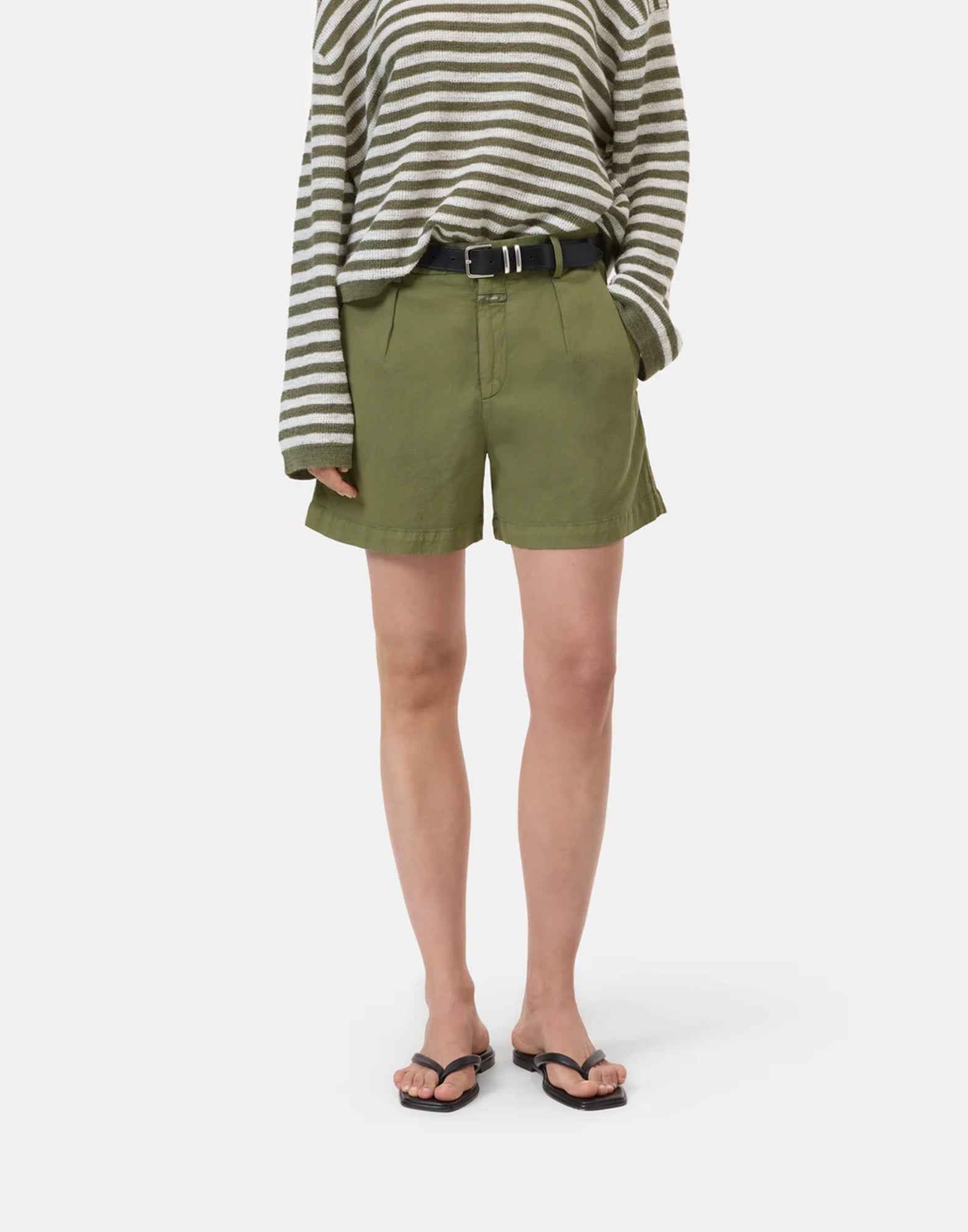 CLOSED Revyl Shorts in Cotone e Lino con Pinces Hunter Green