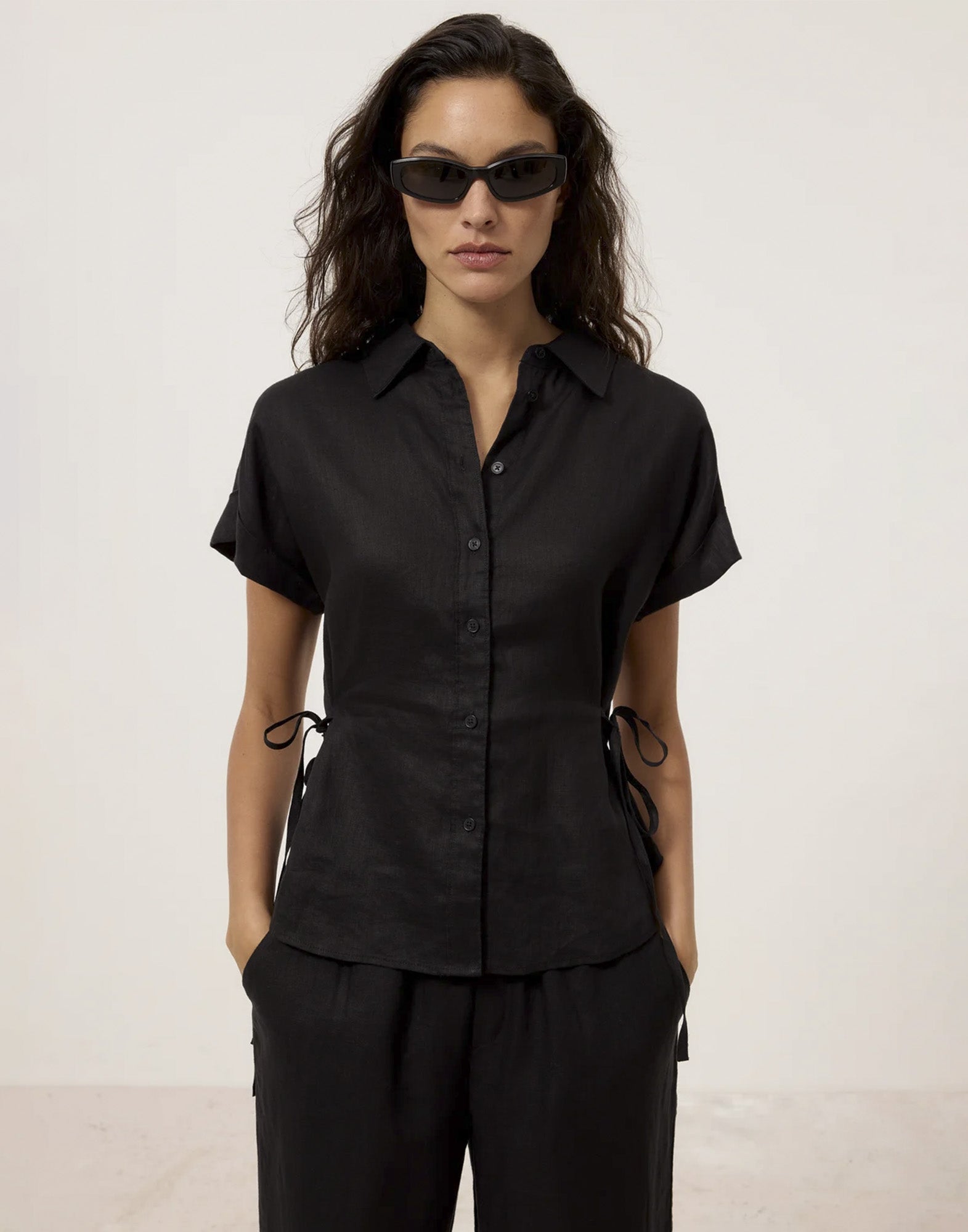 CLOSED Blusa in Lino con Dettagli Annodabili Black