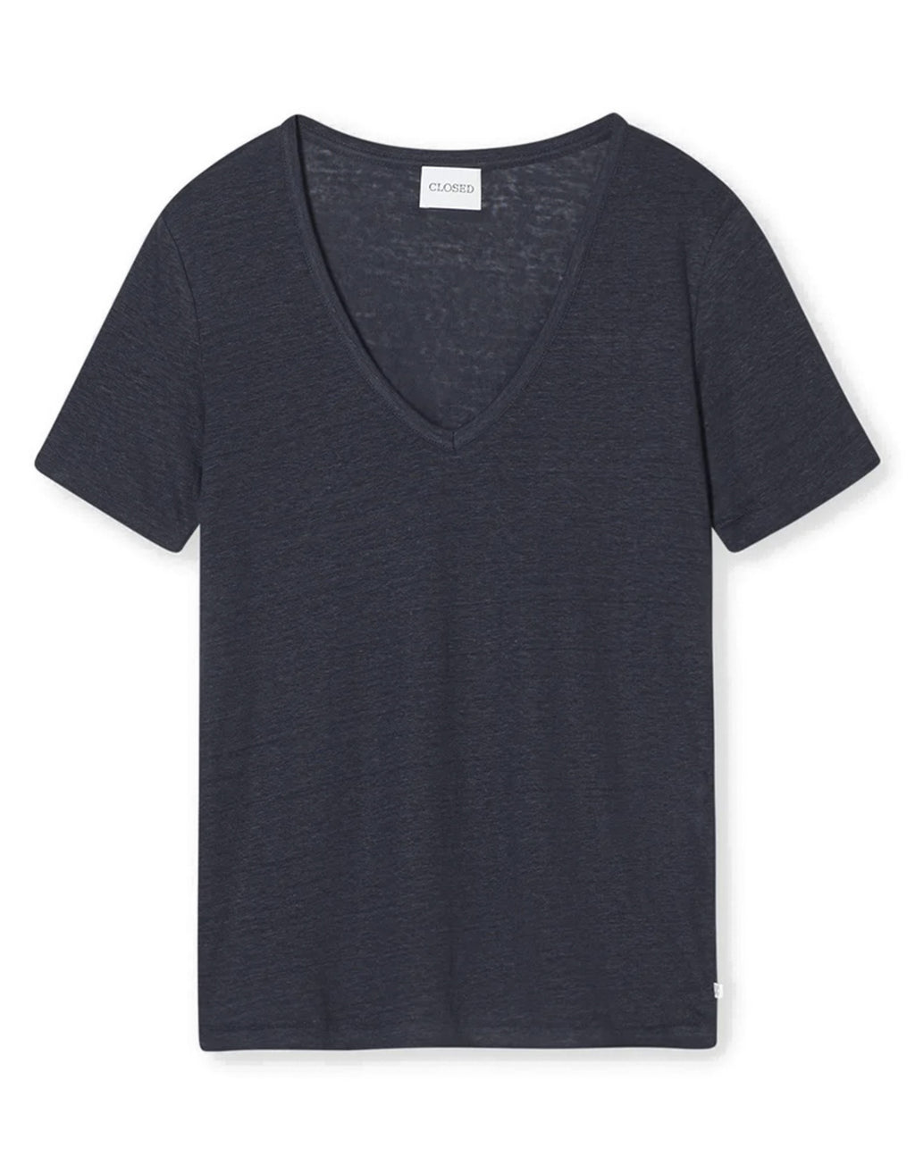 CLOSED T-Shirt in Lino con Scollo a Cuore dark Night