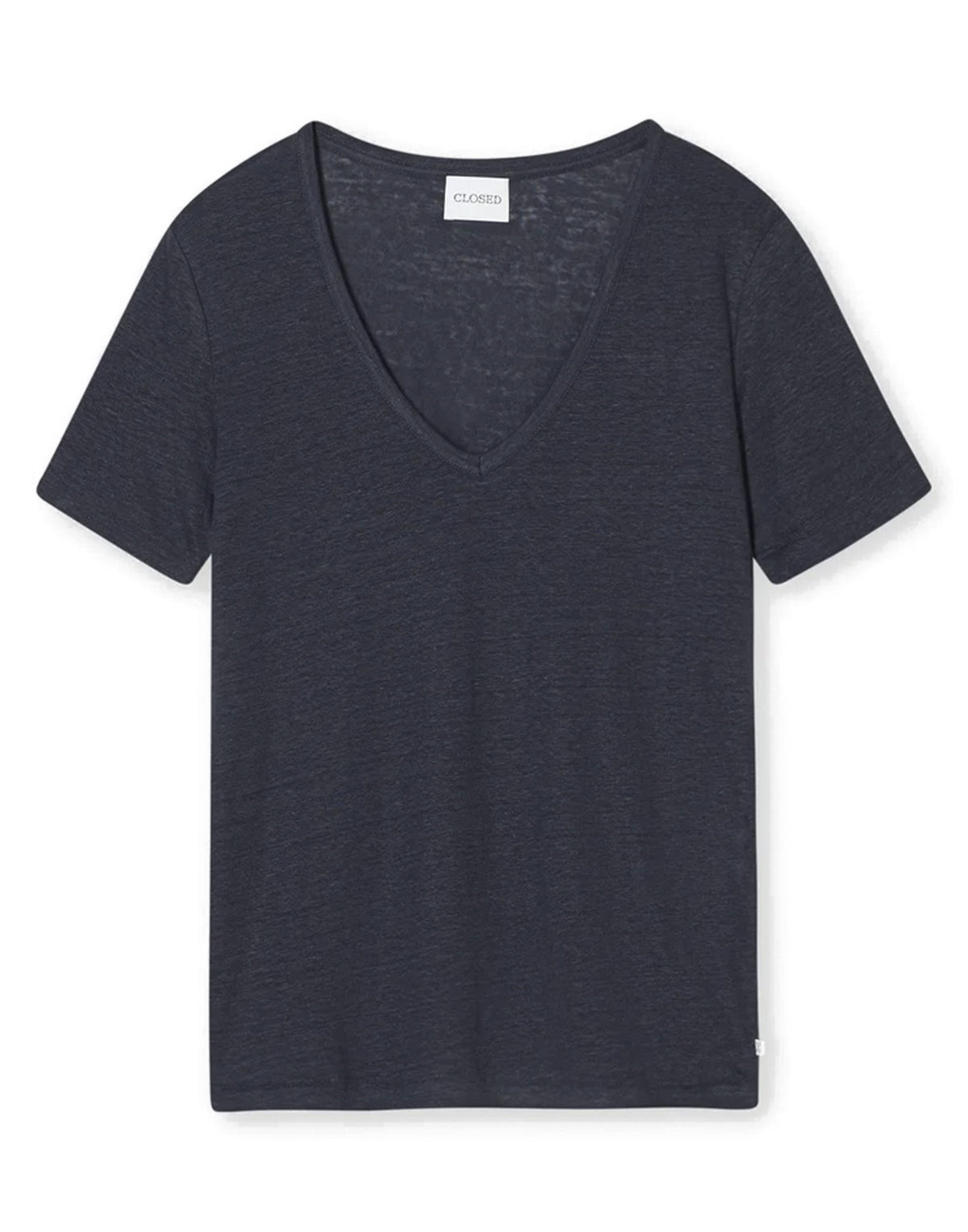 CLOSED T-Shirt in Lino con Scollo a Cuore dark Night