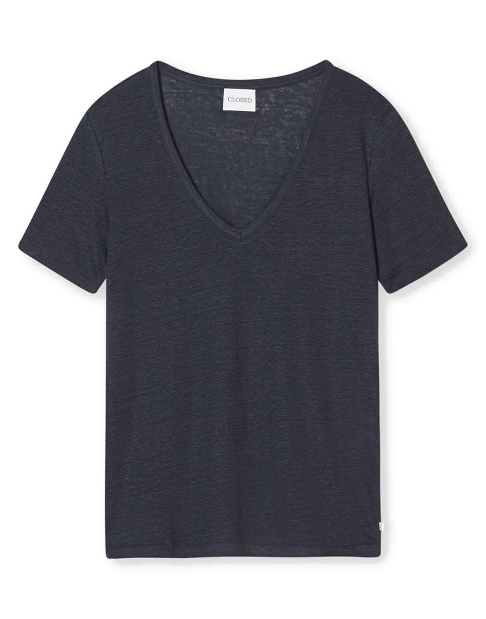 CLOSED T-Shirt in Lino con Scollo a Cuore dark Night