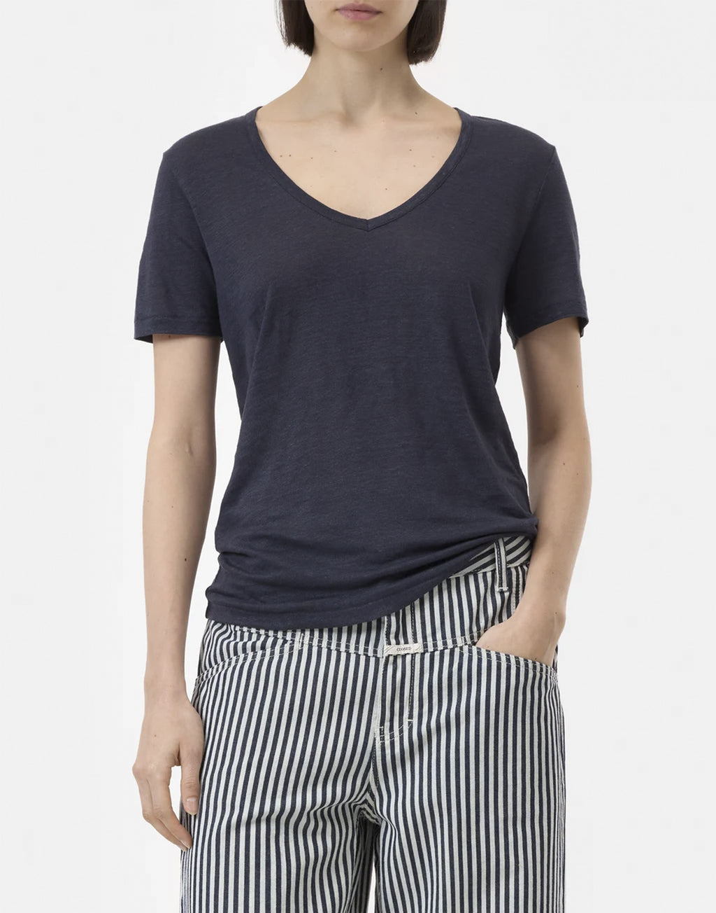 CLOSED T-Shirt in Lino con Scollo a Cuore dark Night