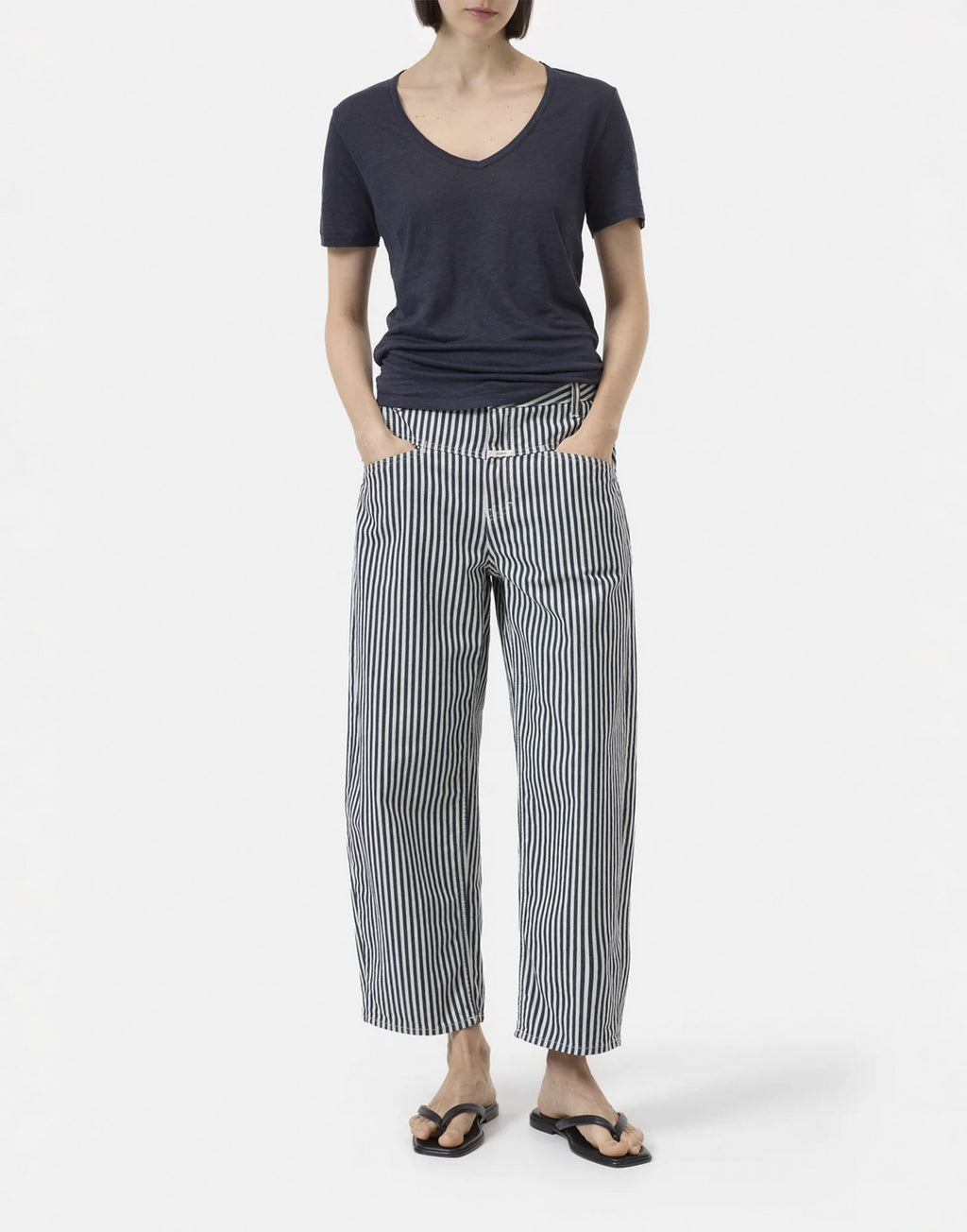 CLOSED T-Shirt in Lino con Scollo a Cuore dark Night