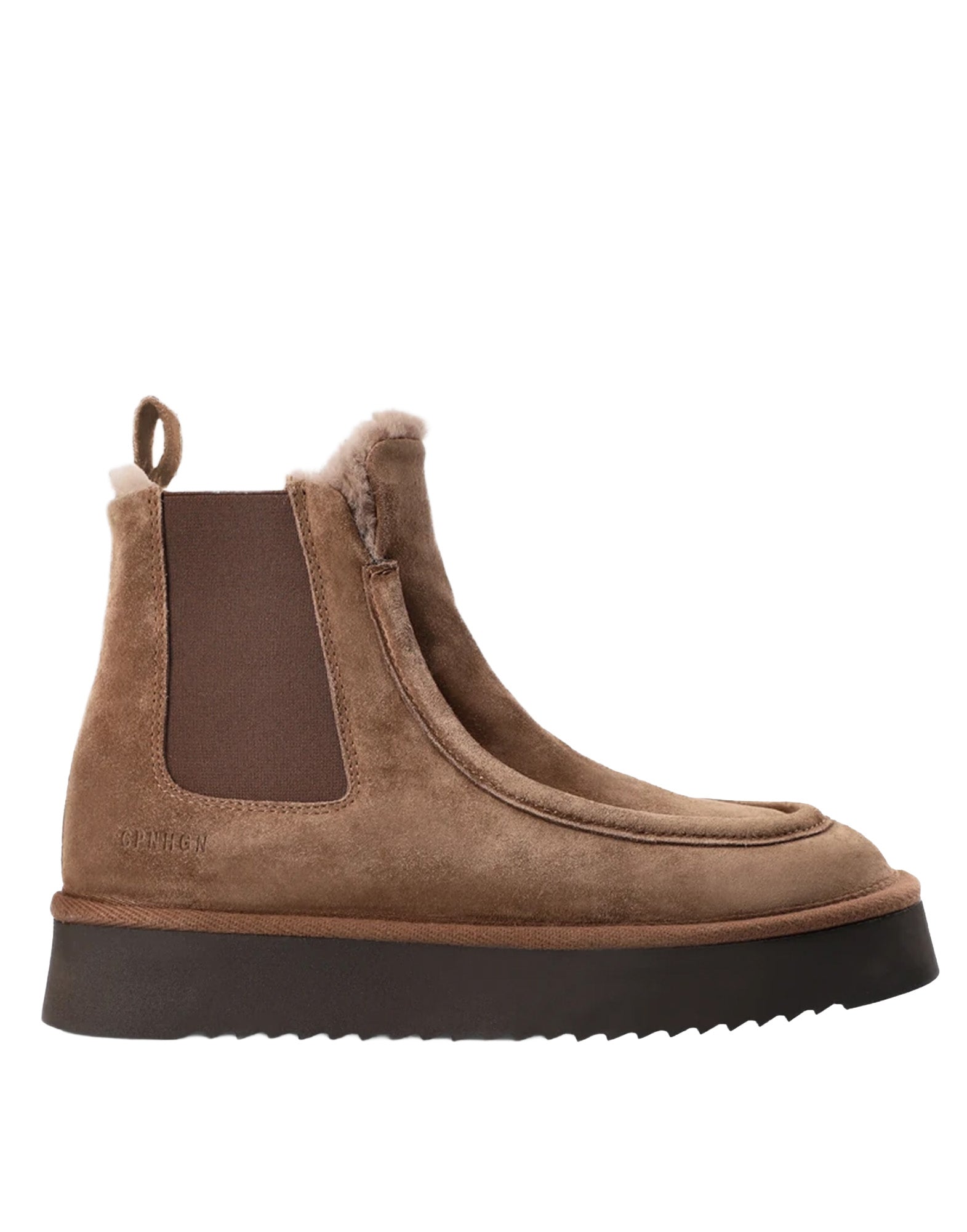 COPENHAGEN Chelsea Boots in Suede New Mokka con Fodera in Lammfell