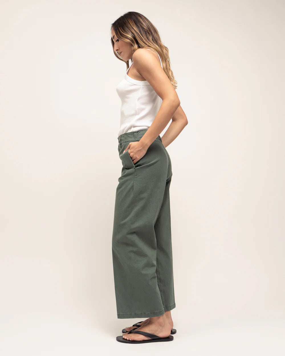 DEPARTMENT FIVE Pantaloni Culotte in Gabardina Verde Militare