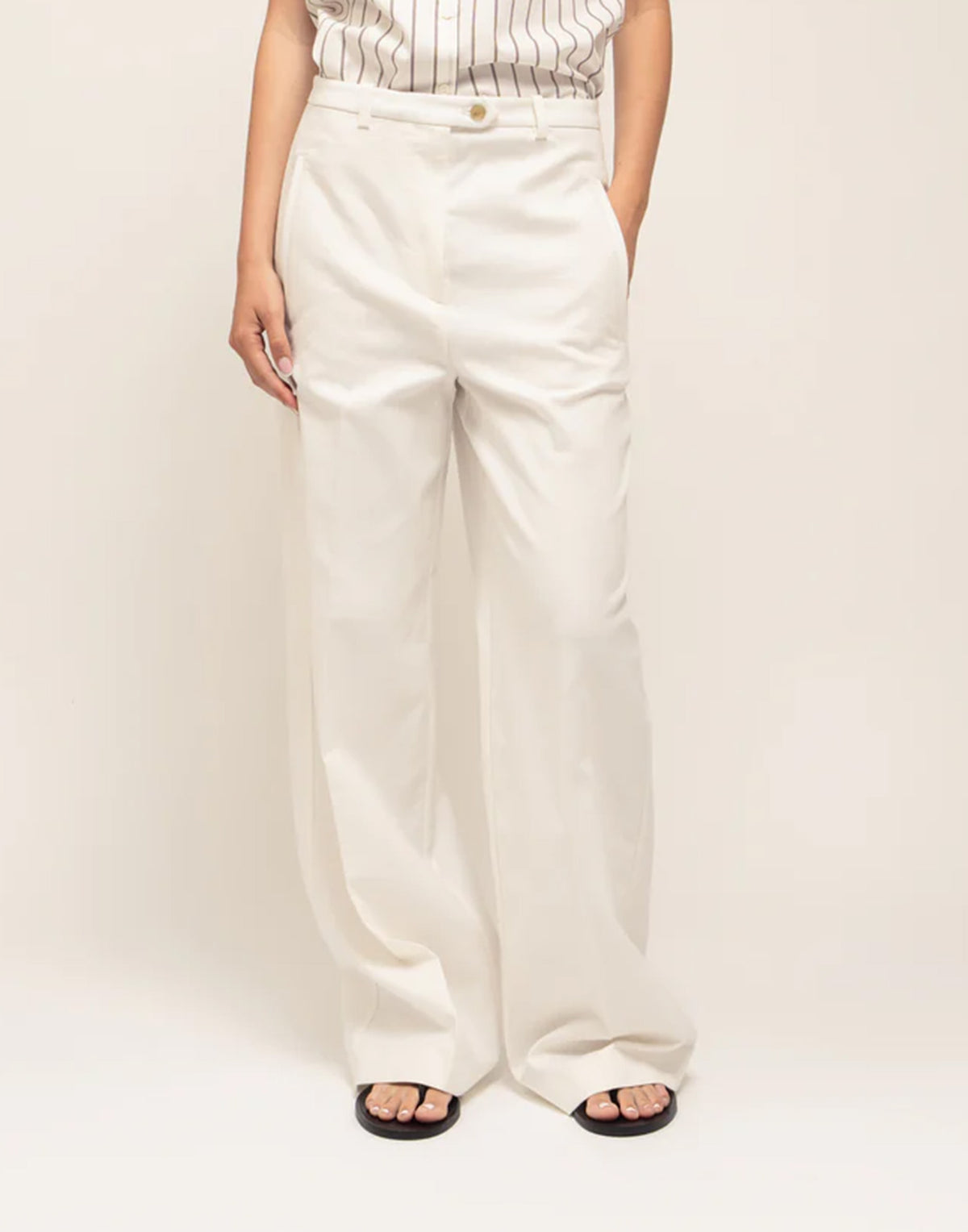 DEPARTMENT FIVE Pantaloni Wide Leg in Cotone Lino Avorio