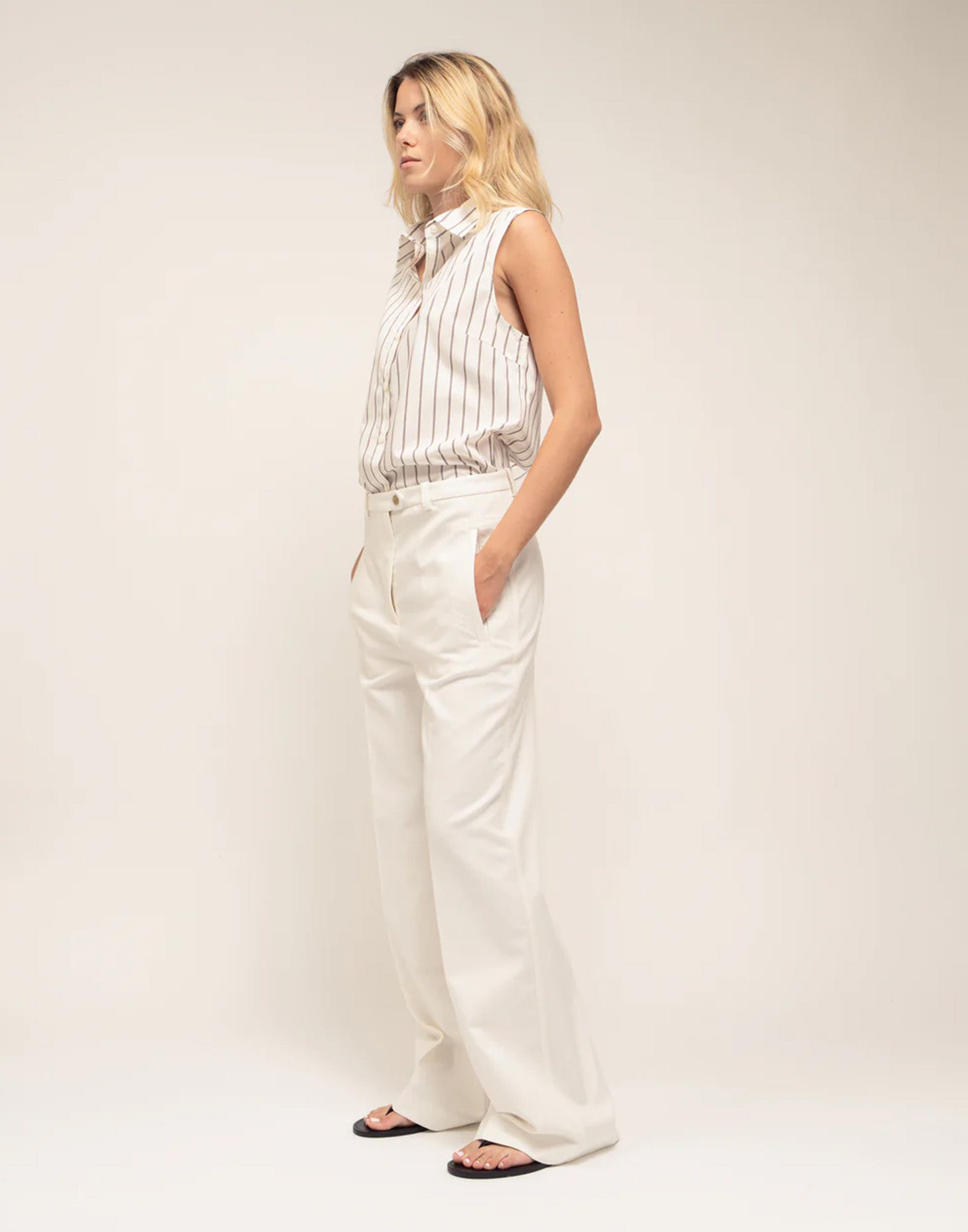 DEPARTMENT FIVE Pantaloni Wide Leg in Cotone Lino Avorio