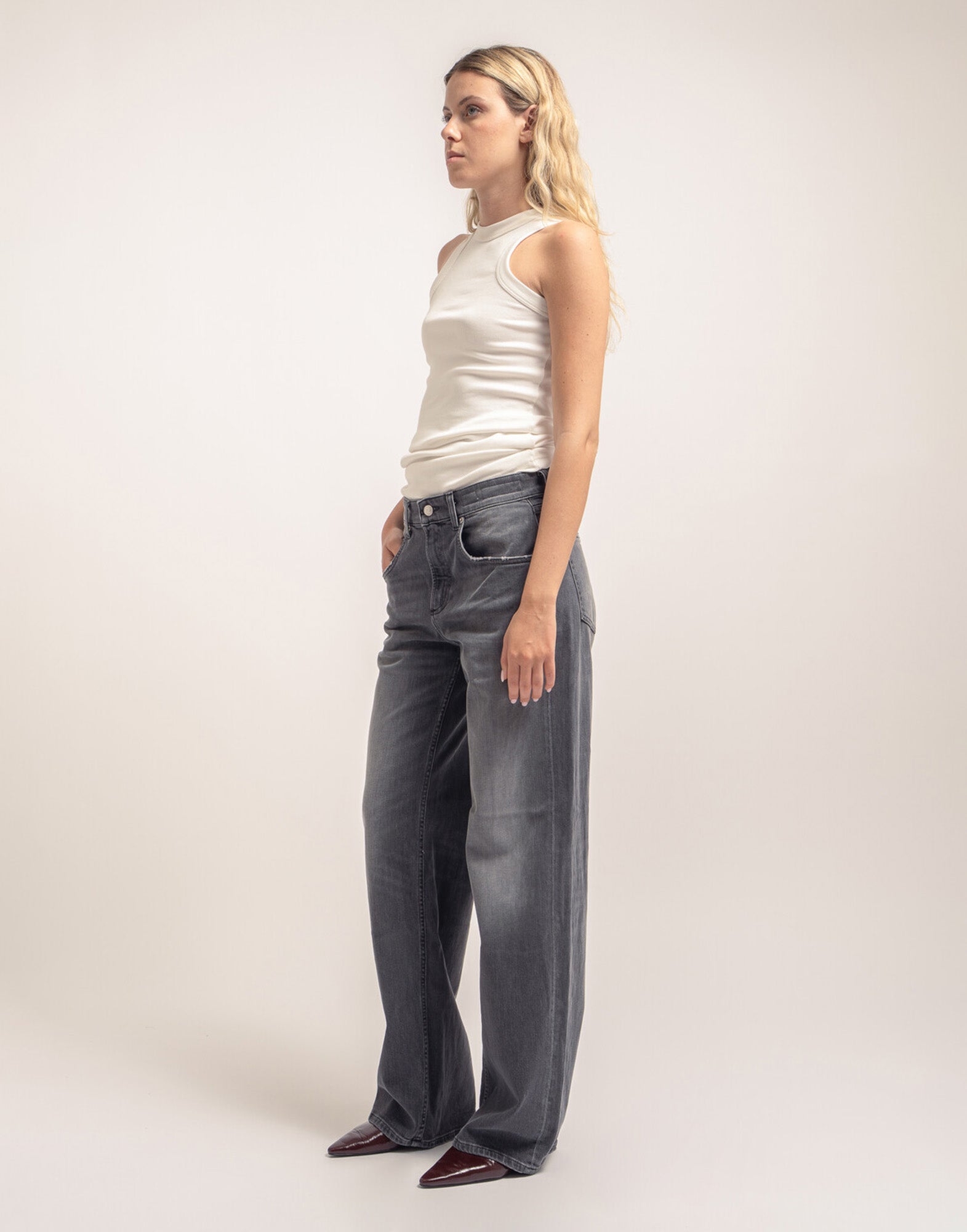 DEPARTMENT FIVE Pop Jeans a Gamba Ampia in Denim Stretch Nero