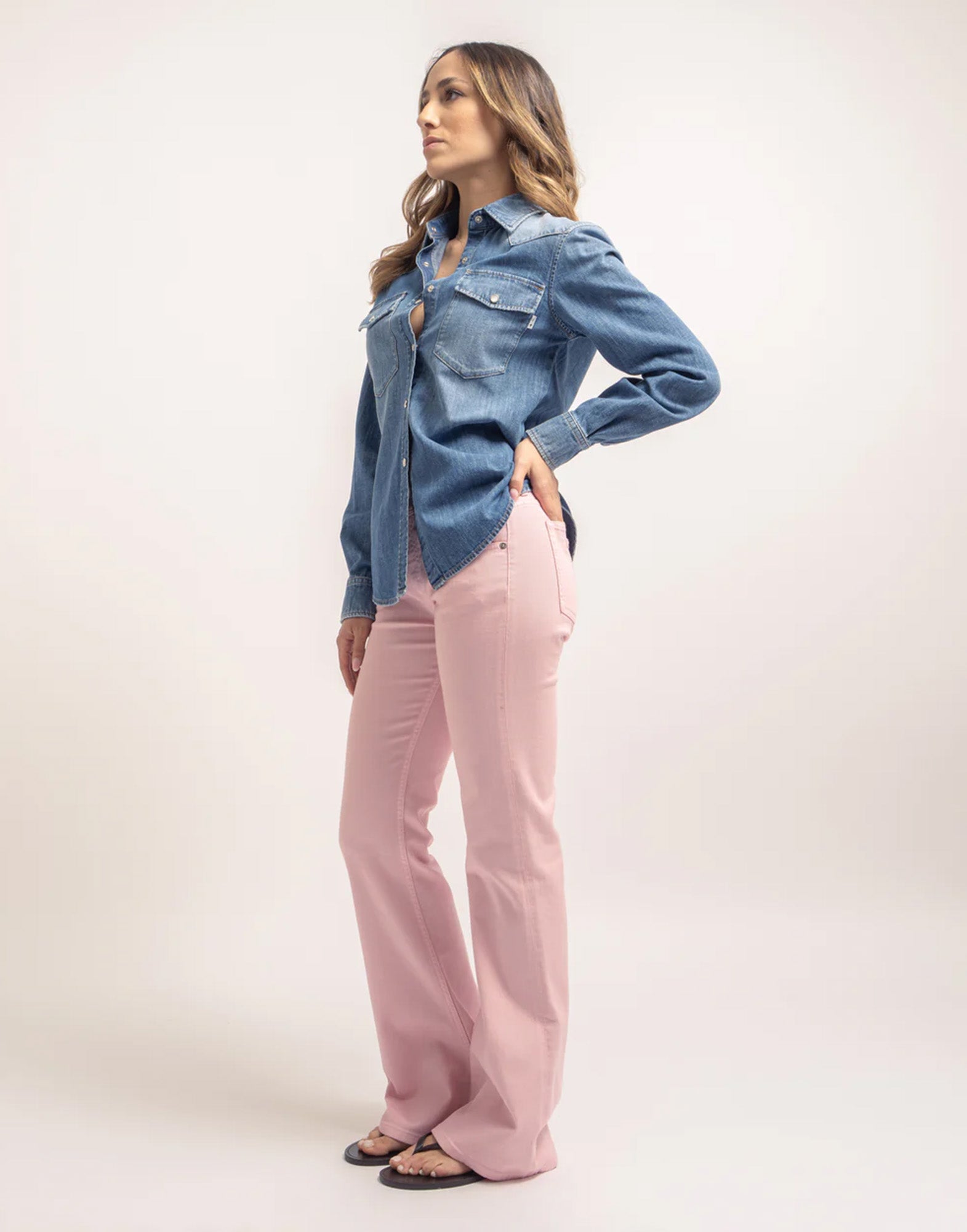 DEPARTMENT FIVE Camicia Slim Texana in Denim Cotone e Lino