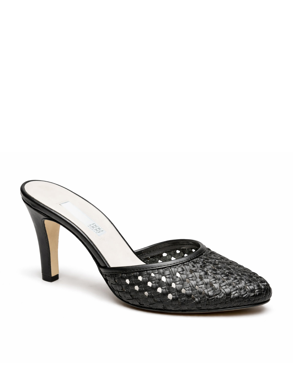 DOUUOD Mules con Tacco in Pelle Intrecciata Nera