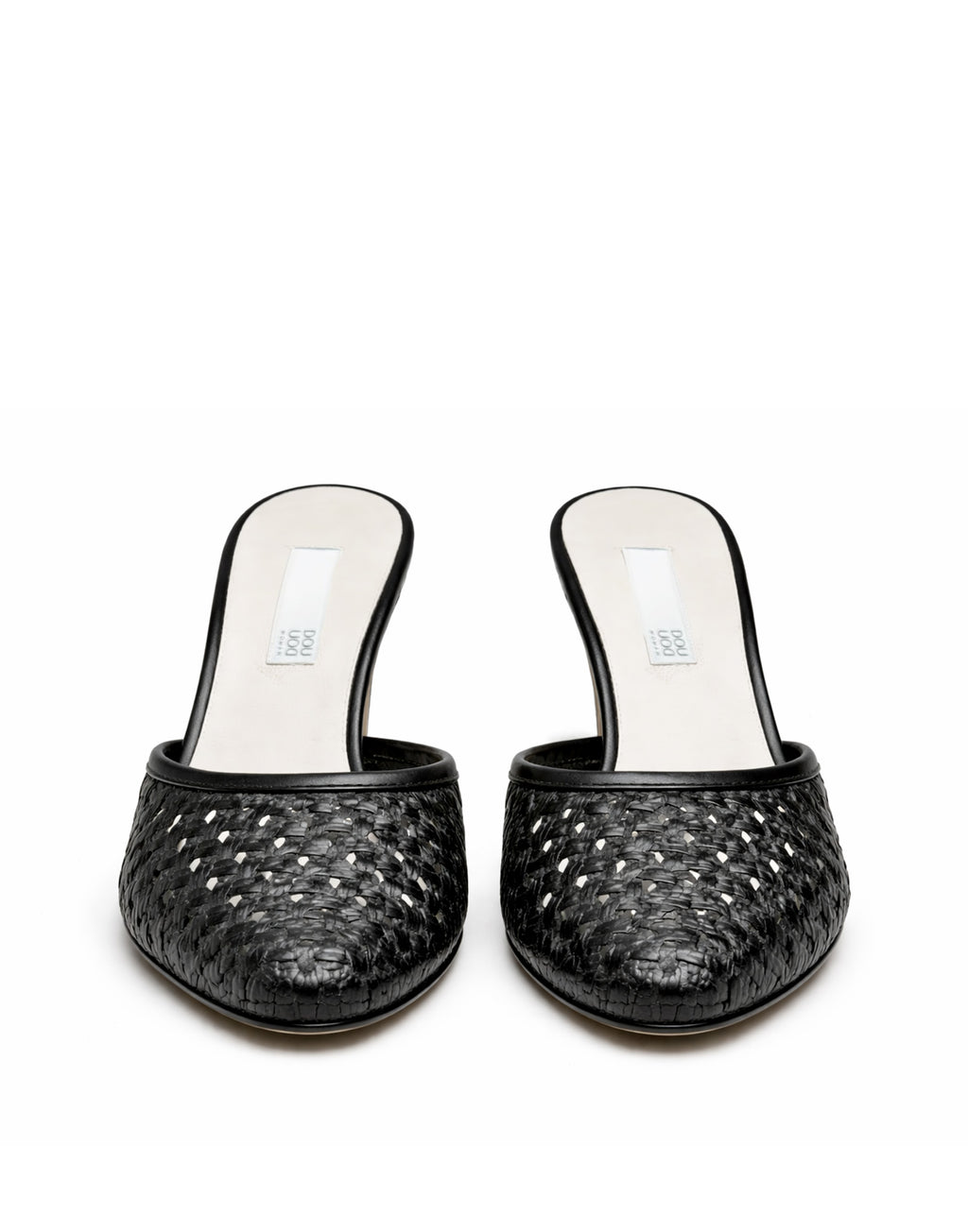 DOUUOD Mules con Tacco in Pelle Intrecciata Nera