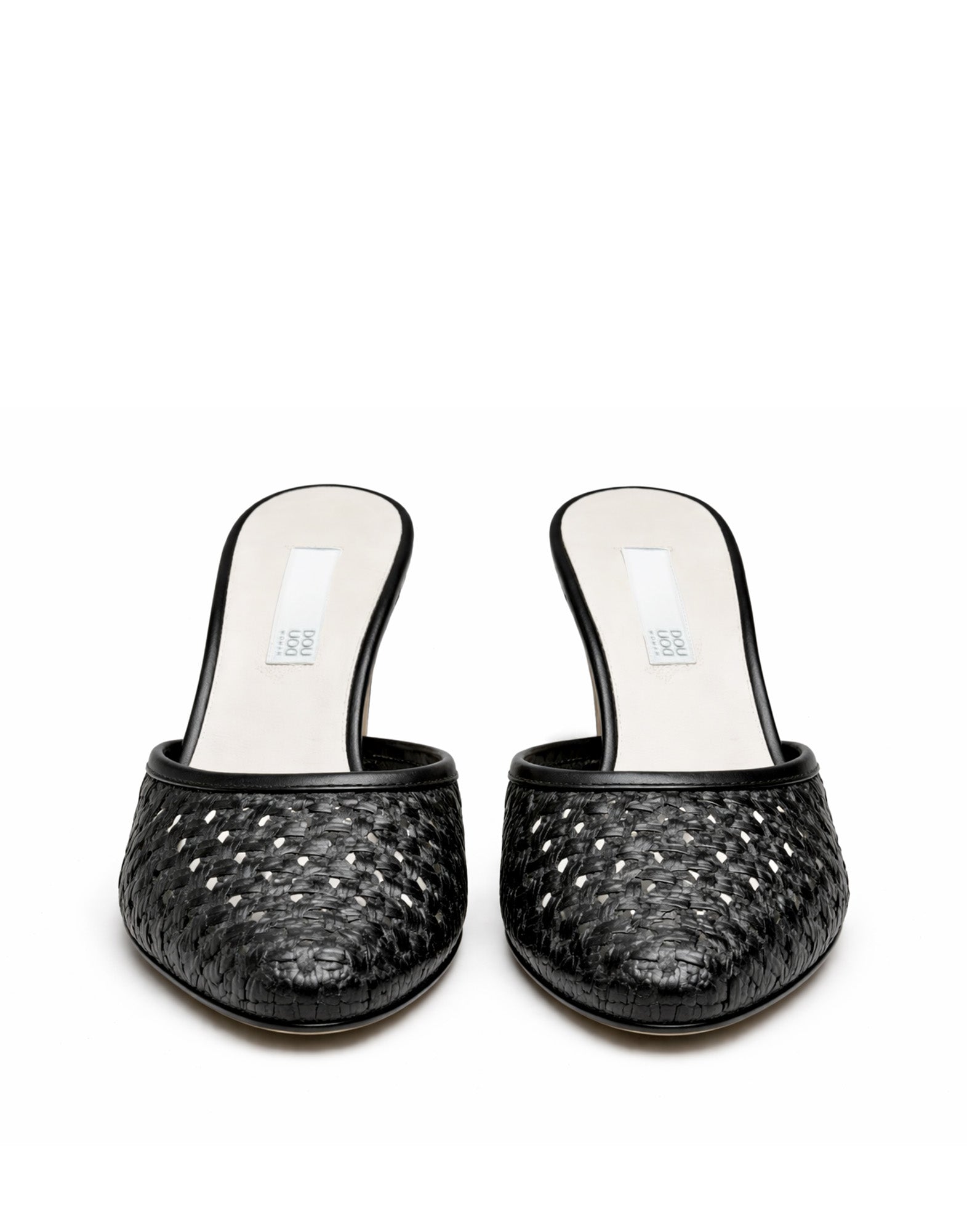 DOUUOD Mules con Tacco in Pelle Intrecciata Nera