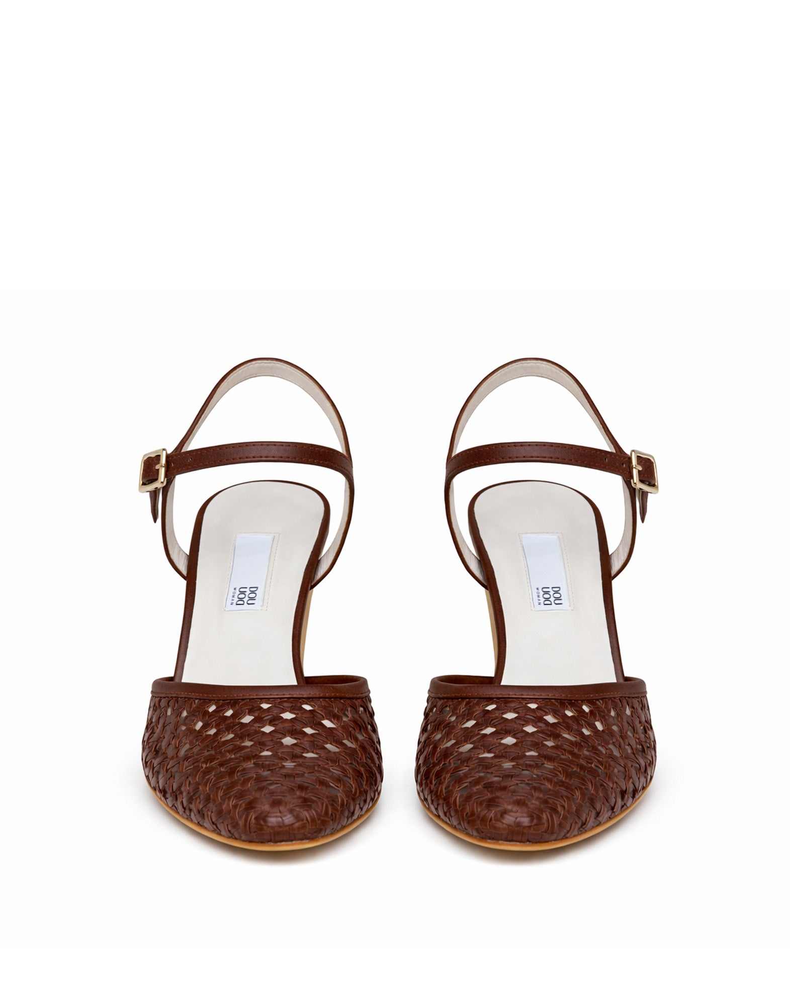 DOUUOD Decollete in Pelle Intrecciata Marrone
