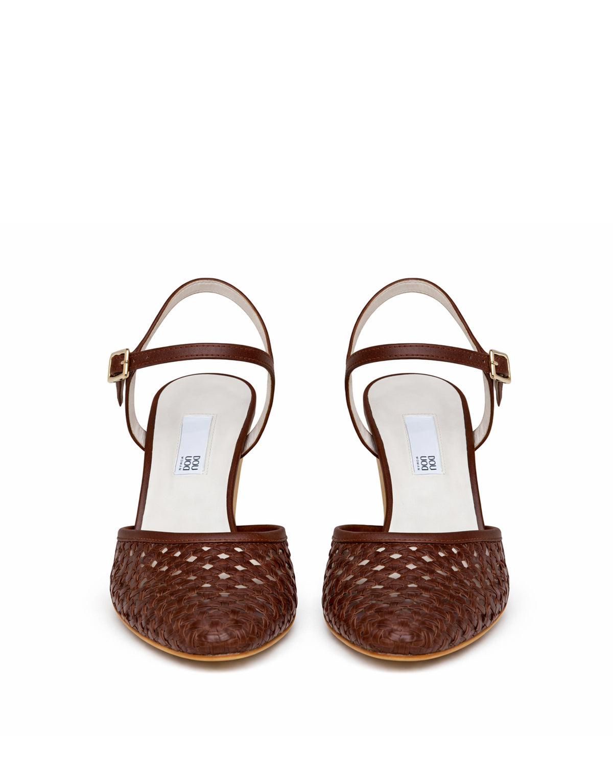 DOUUOD Decollete in Pelle Intrecciata Marrone
