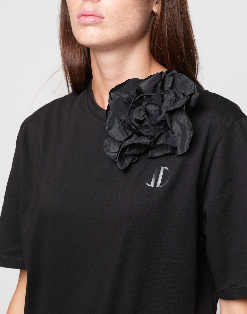 DOUUOD Body Manica Corta in Cotone Logo DD Nero