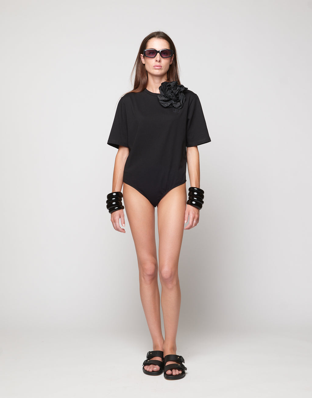 DOUUOD Body Manica Corta in Cotone Logo DD Nero