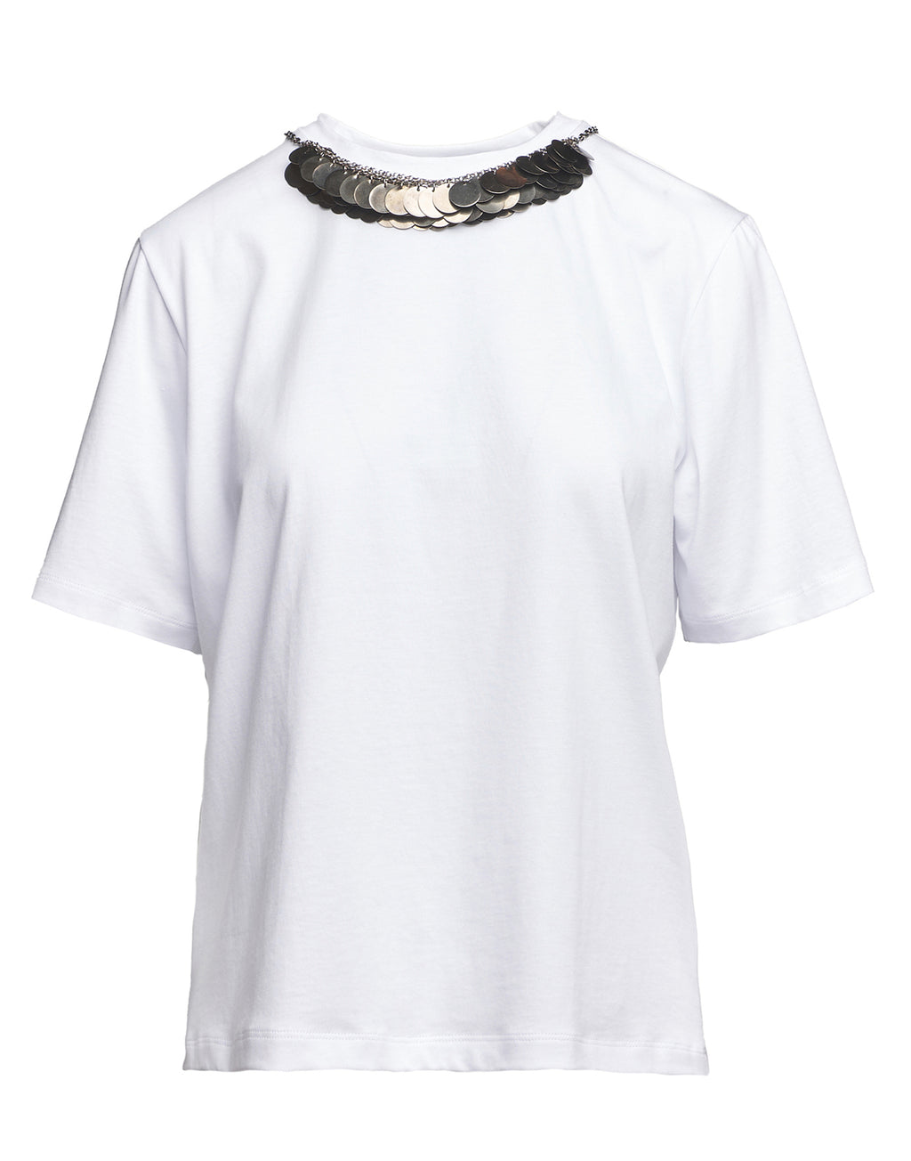 DOUUOD T-shirt Manica Corta con Collana Sequin Off White