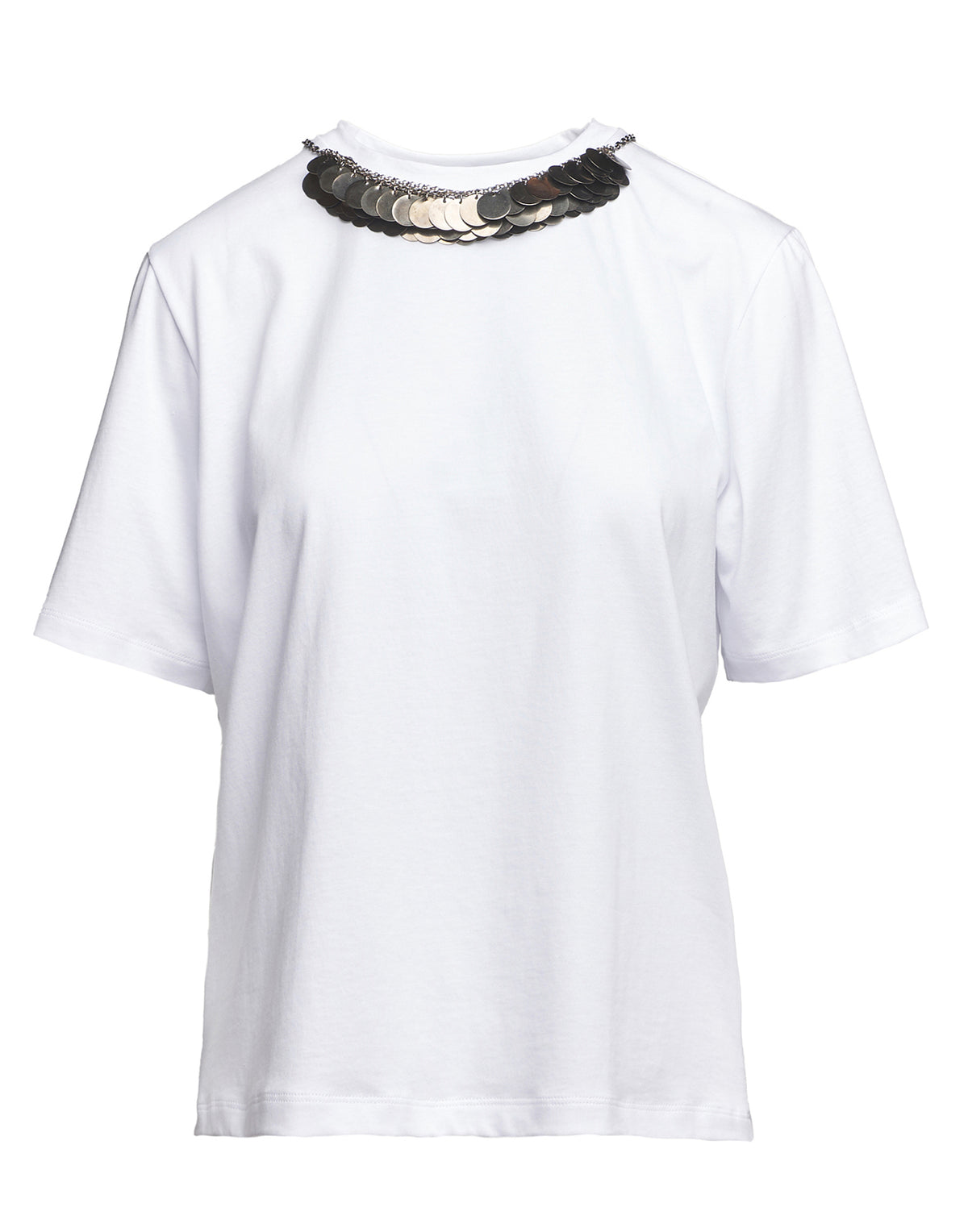 DOUUOD T-shirt Manica Corta con Collana Sequin Off White