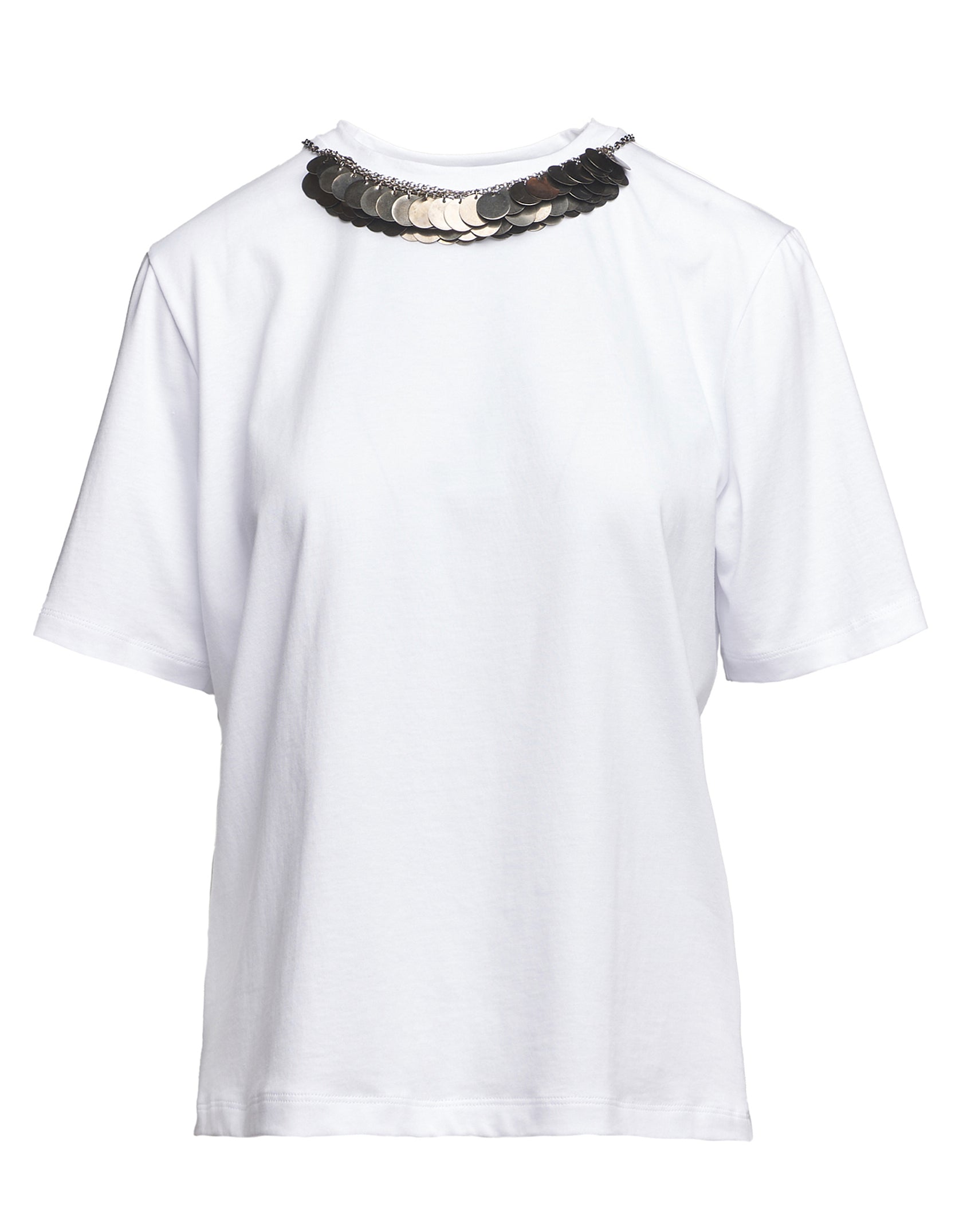 DOUUOD T-shirt Manica Corta con Collana Sequin Off White