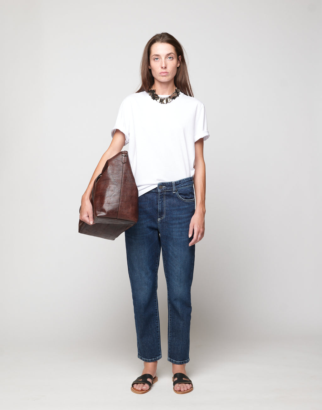 DOUUOD T-shirt Manica Corta con Collana Sequin Off White