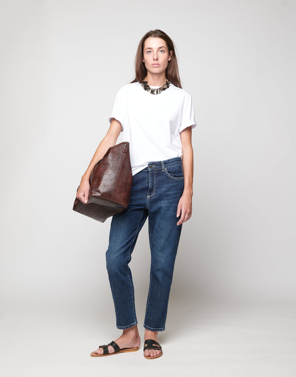 DOUUOD T-shirt Manica Corta con Collana Sequin Off White