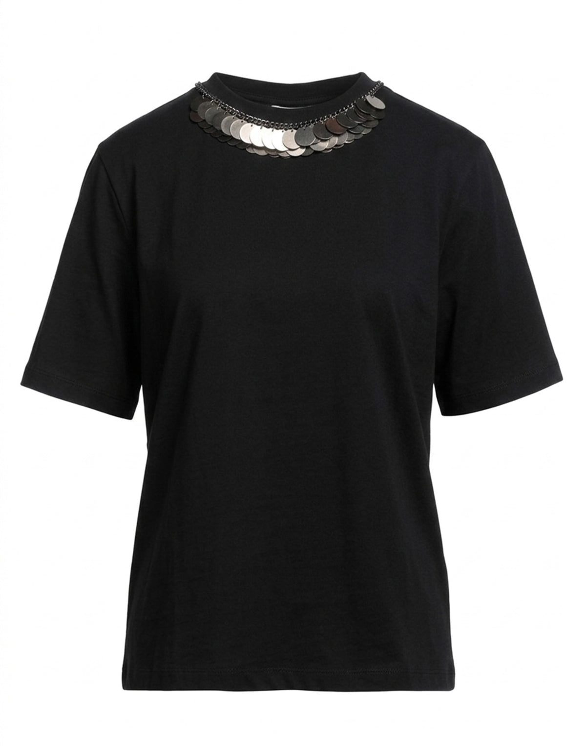 DOUUOD T-shirt Manica Corta con Collana Sequin Nera