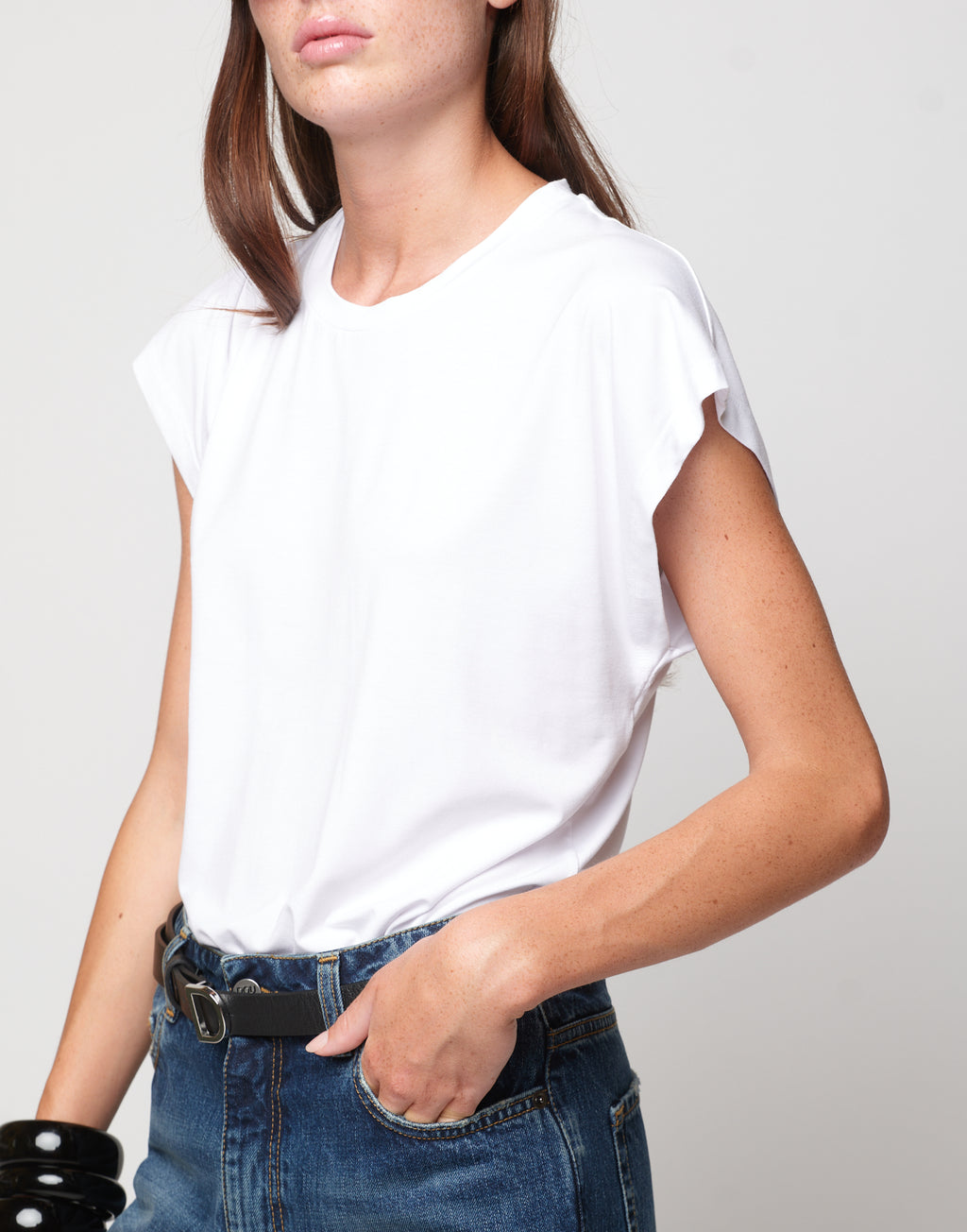 DOUUOD Top a Spalla Larga in Bamboo Off White