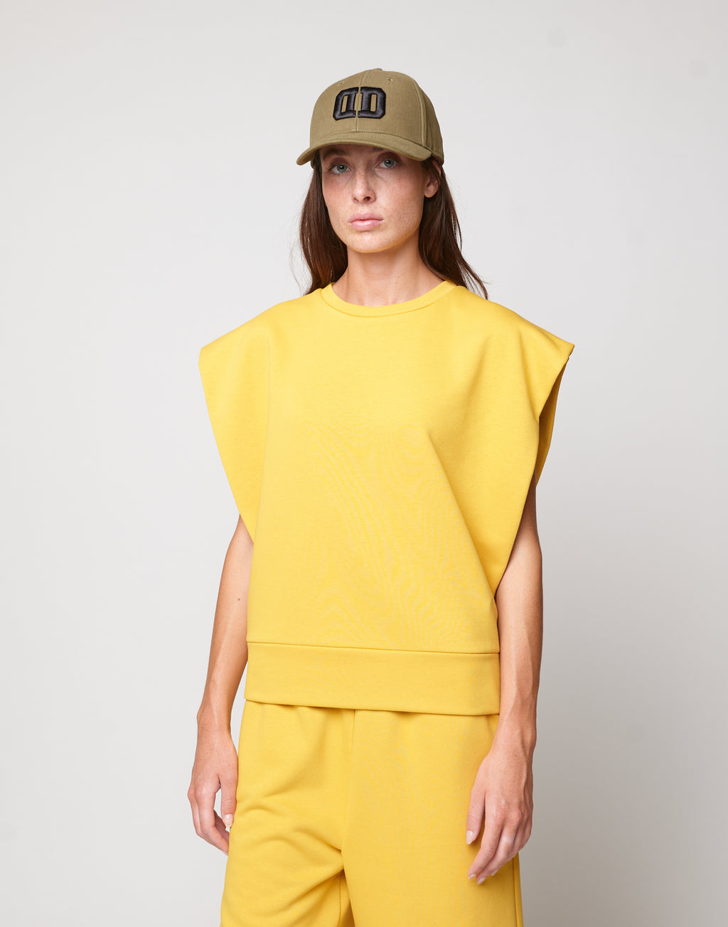 DOUUOD Top Gilet Girocollo in Felpa Light con Spalle Strutturate Sole