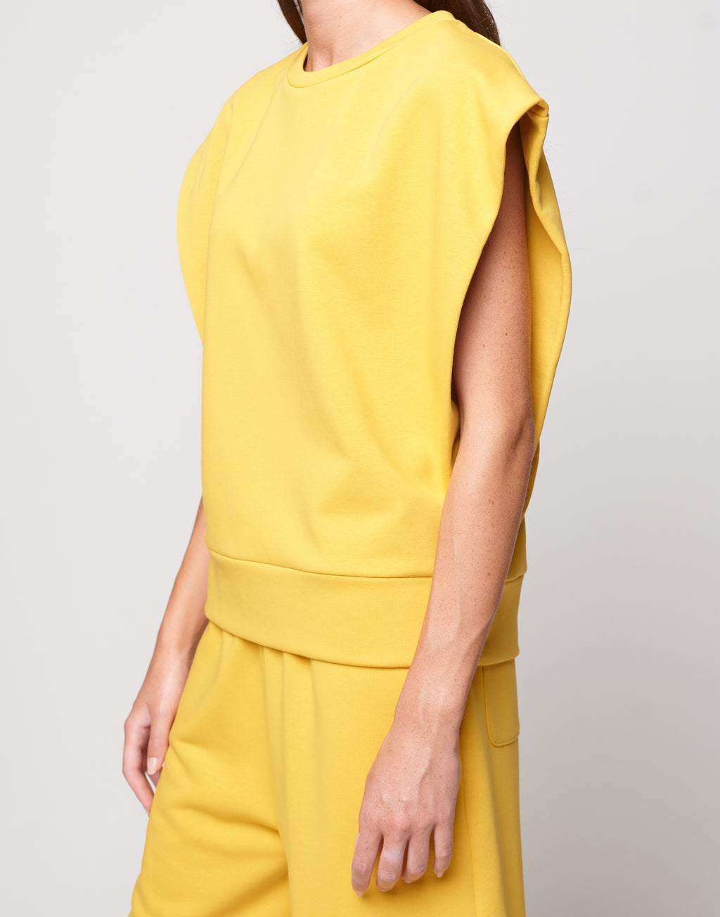DOUUOD Top Gilet Girocollo in Felpa Light con Spalle Strutturate Sole