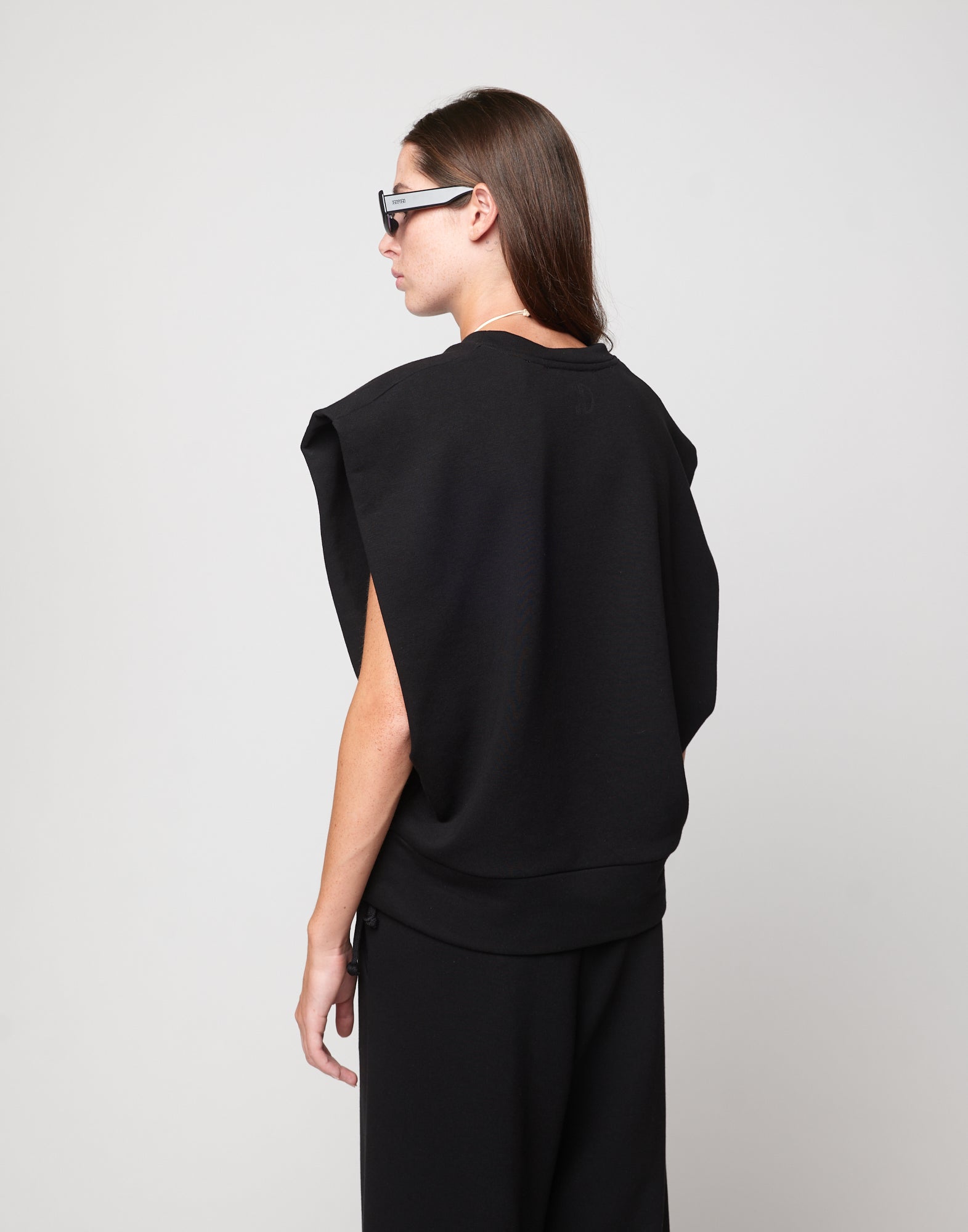 DOUUOD Top Gilet Girocollo in Felpa Light con Spalle Strutturate Nero