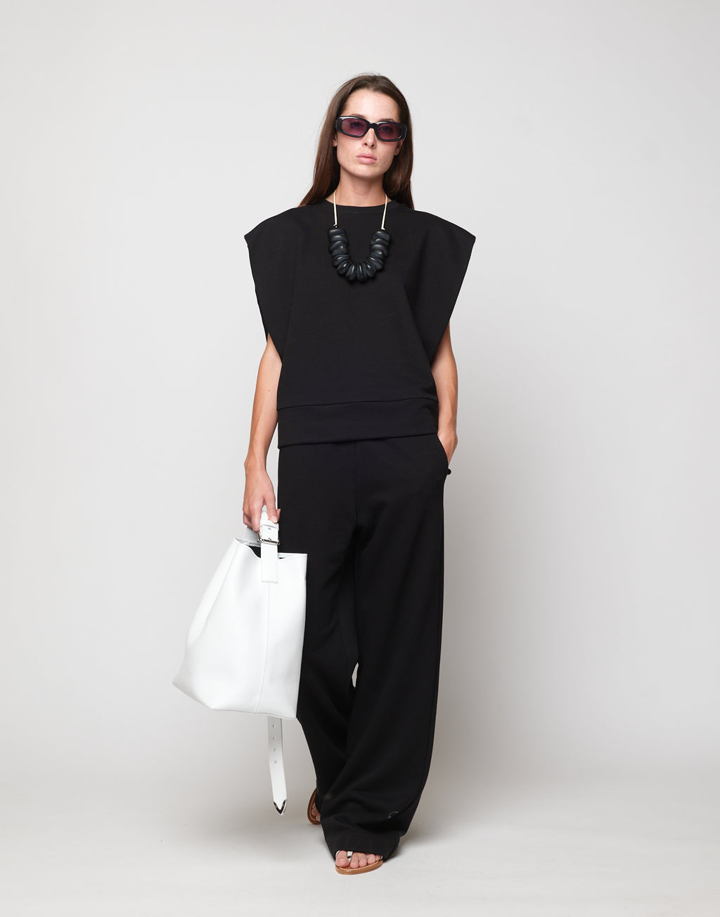 DOUUOD Top Gilet Girocollo in Felpa Light con Spalle Strutturate Nero