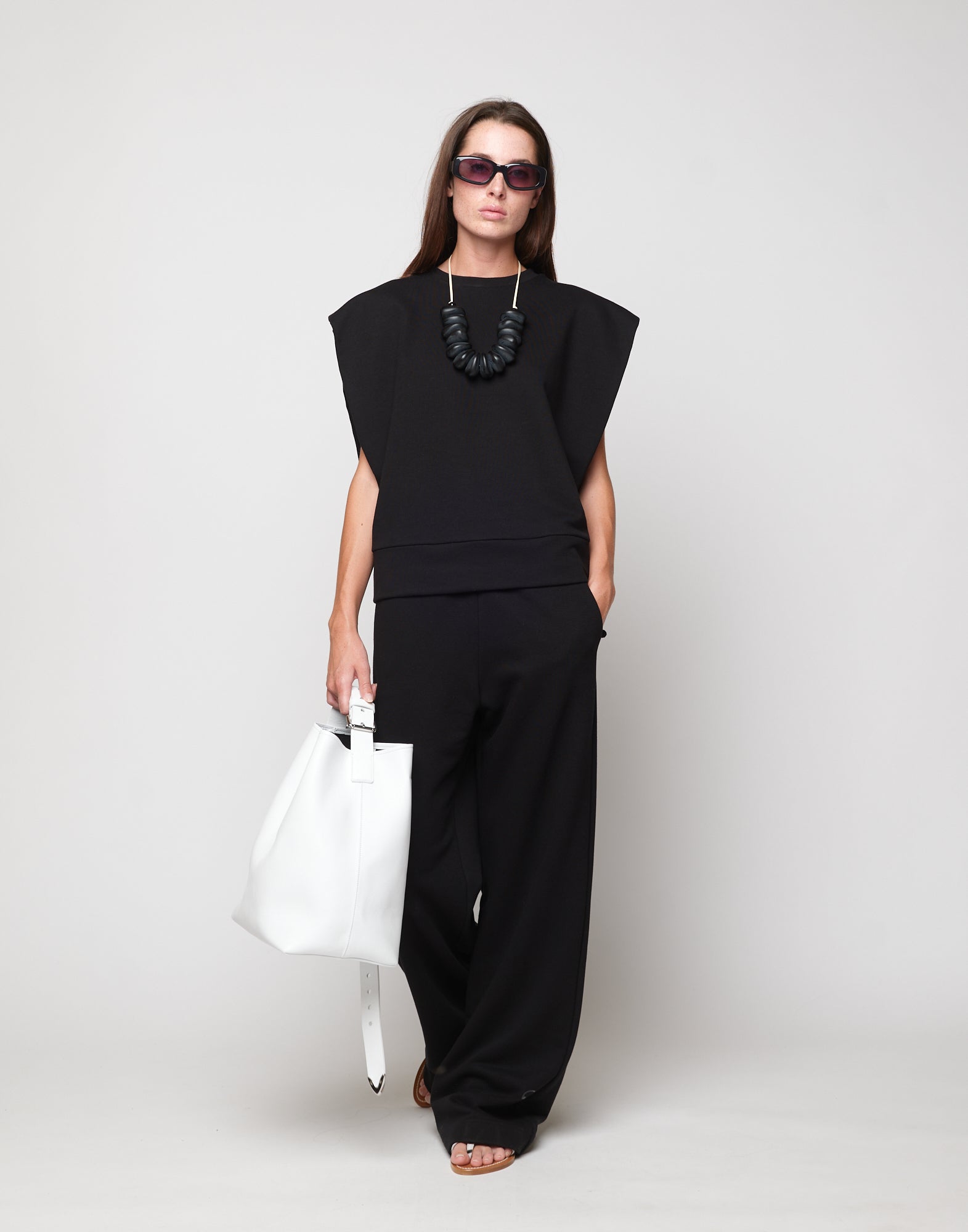 DOUUOD Top Gilet Girocollo in Felpa Light con Spalle Strutturate Nero