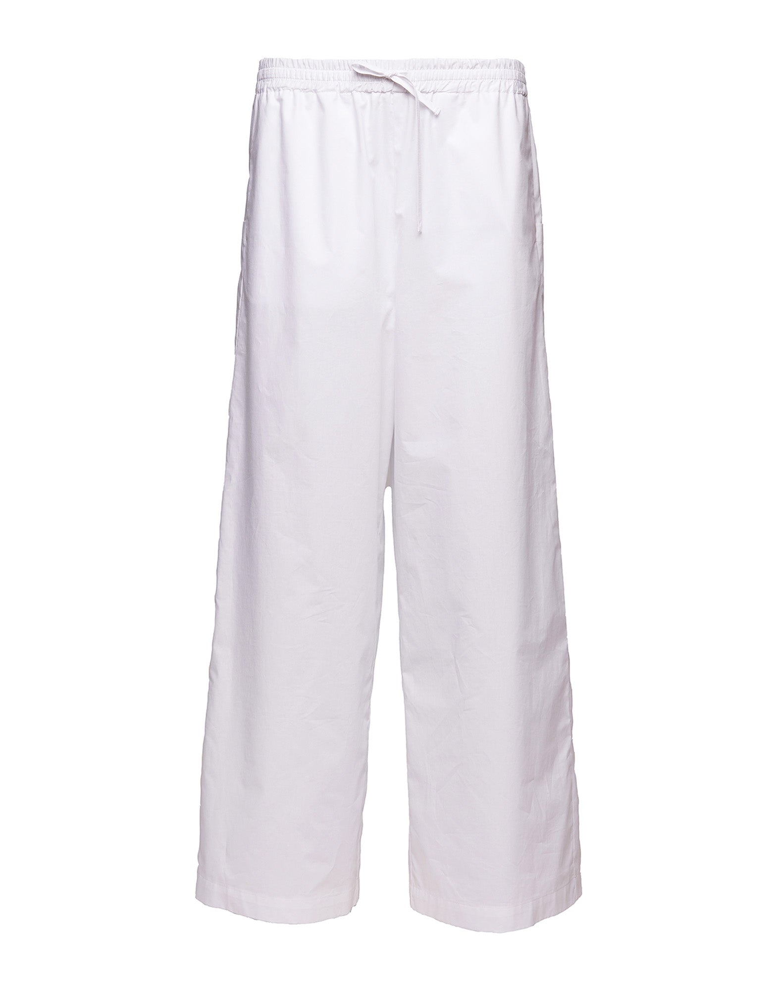 DOUUOD Pantaloni Wide Leg in Popeline di Cotone con Elastico Off White
