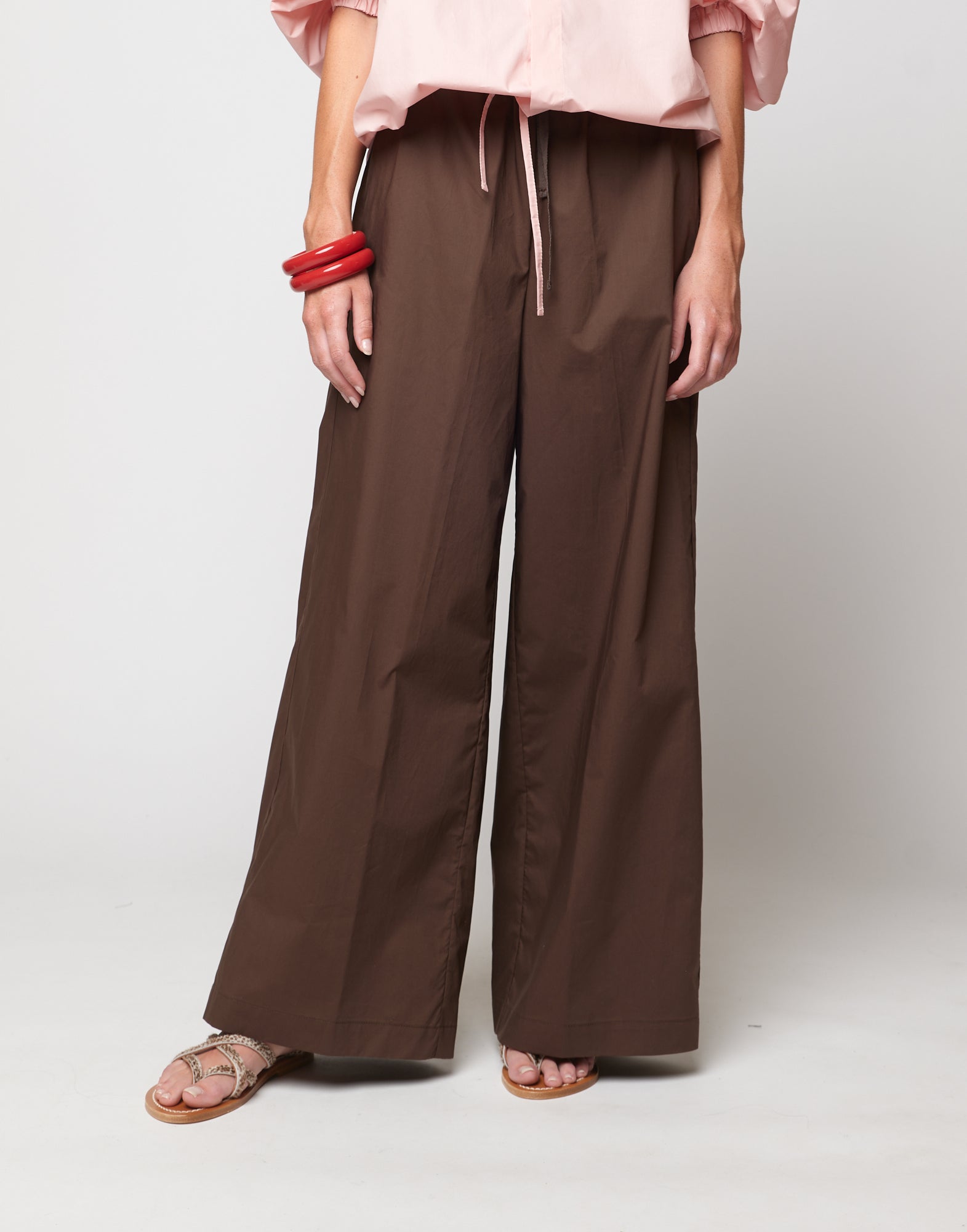 DOUUOD Pantaloni Wide Leg in Popeline di Cotone con Elastico Fondente