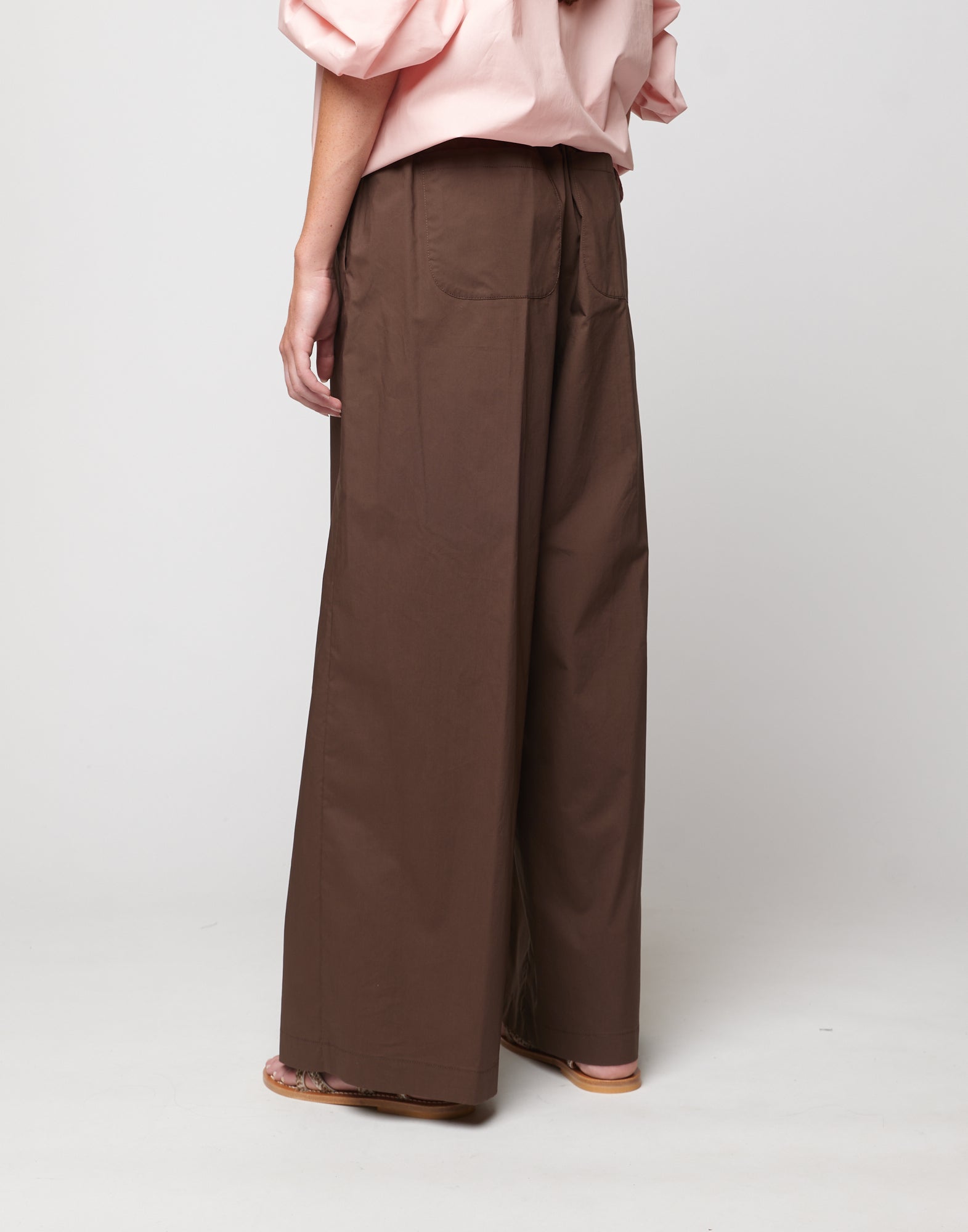 DOUUOD Pantaloni Wide Leg in Popeline di Cotone con Elastico Fondente