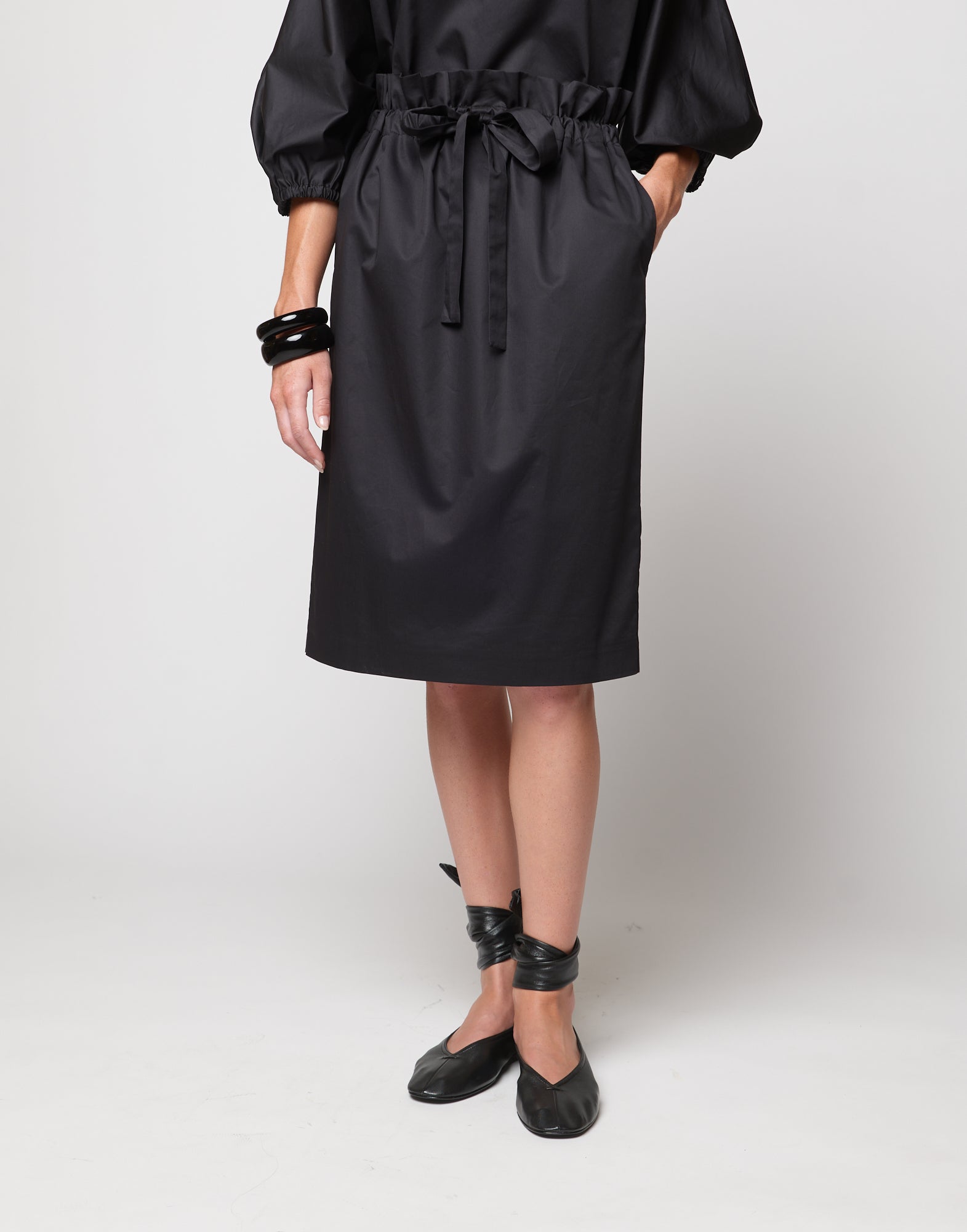 DOUUOD Gonna a Tulipano con Coulisse in Popeline di Cotone Nera